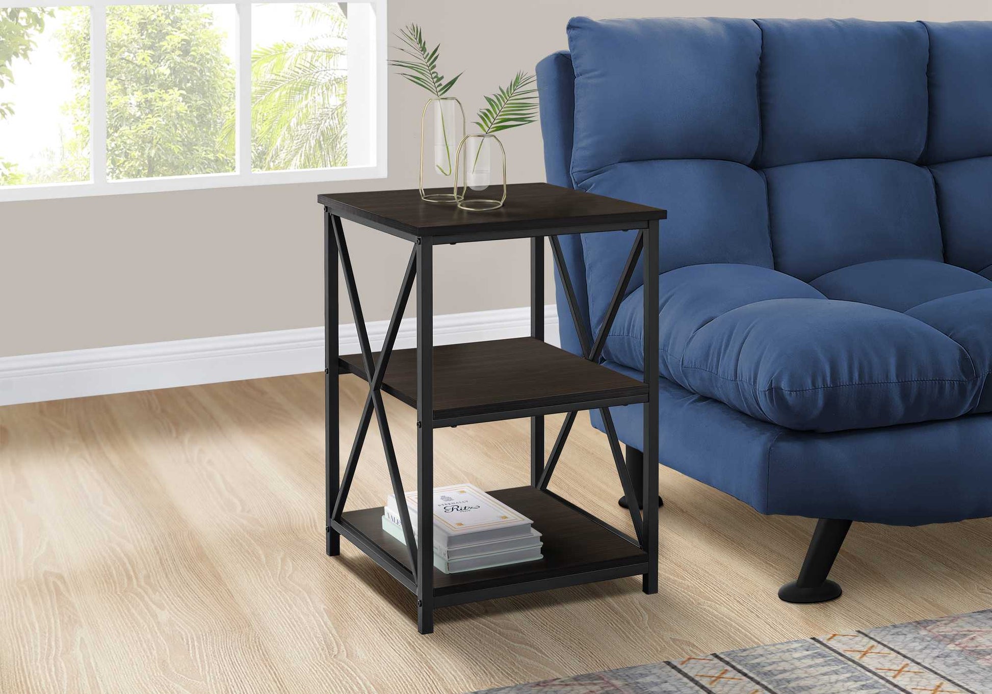 HomeRoots 26" Rectangular Metal Accent Table With Espresso and Black Finish