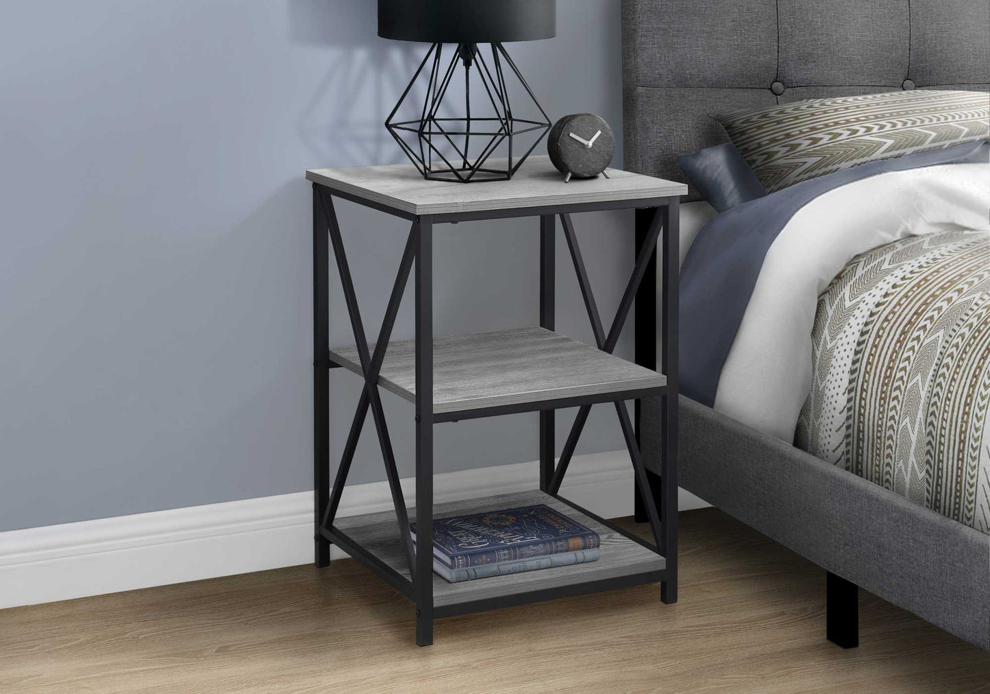 HomeRoots 26" Rectangular Metal Accent Table With Grey and Black Finish