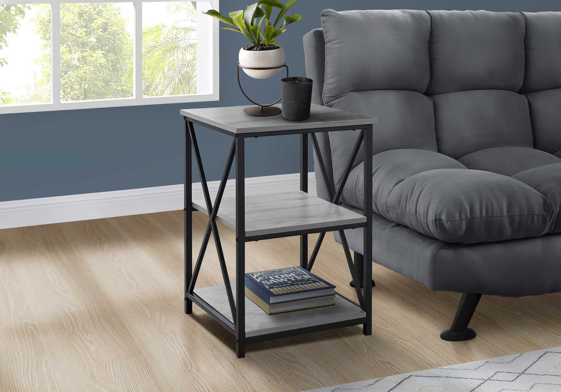 HomeRoots 26" Rectangular Metal Accent Table With Grey and Black Finish