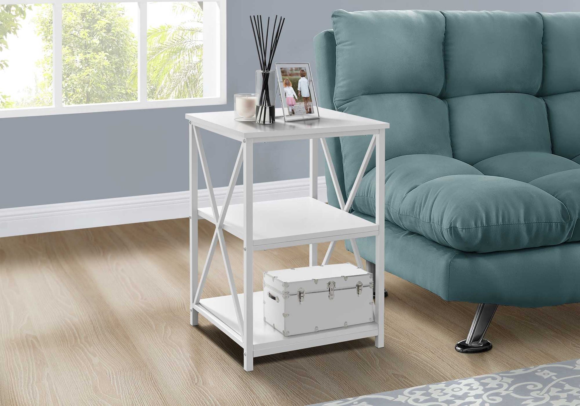 HomeRoots 26" Rectangular Metal Accent Table in White Finish