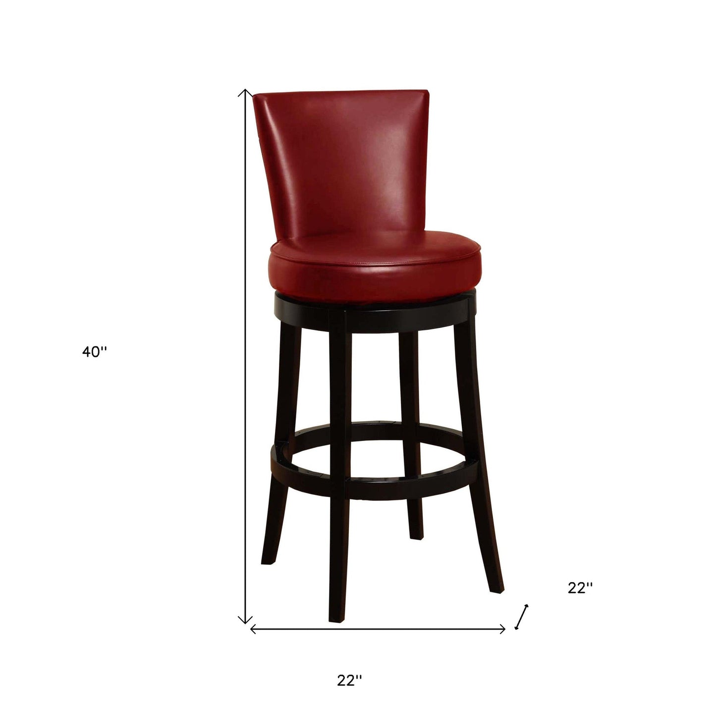 HomeRoots 26" Red Faux Leather Round Seat Black Wood Swivel Armless Bar Stool
