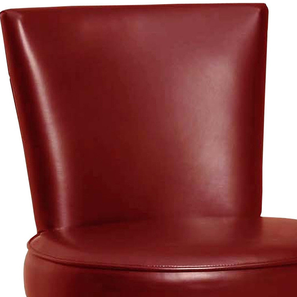 HomeRoots 26" Red Faux Leather Round Seat Black Wood Swivel Armless Bar Stool