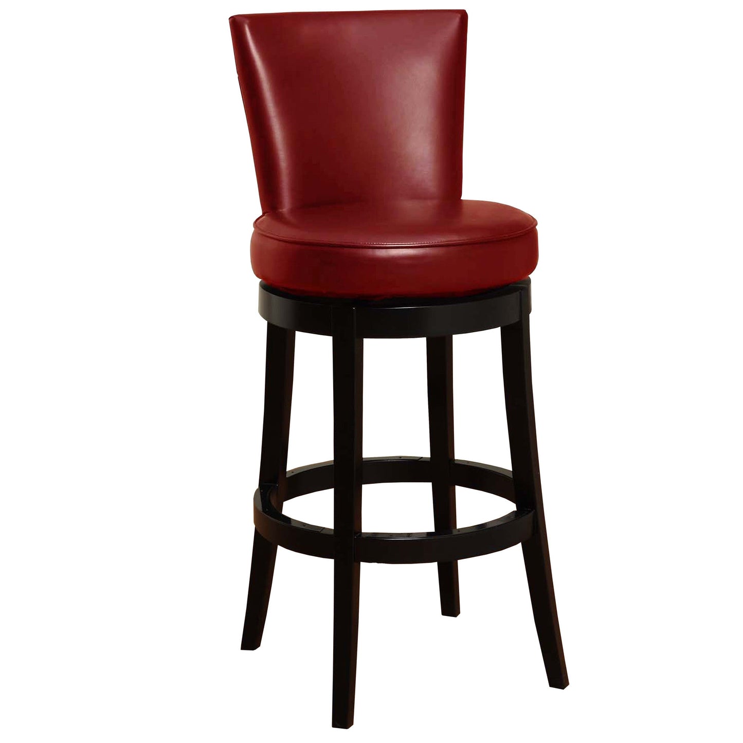 HomeRoots 26" Red Faux Leather Round Seat Black Wood Swivel Armless Bar Stool