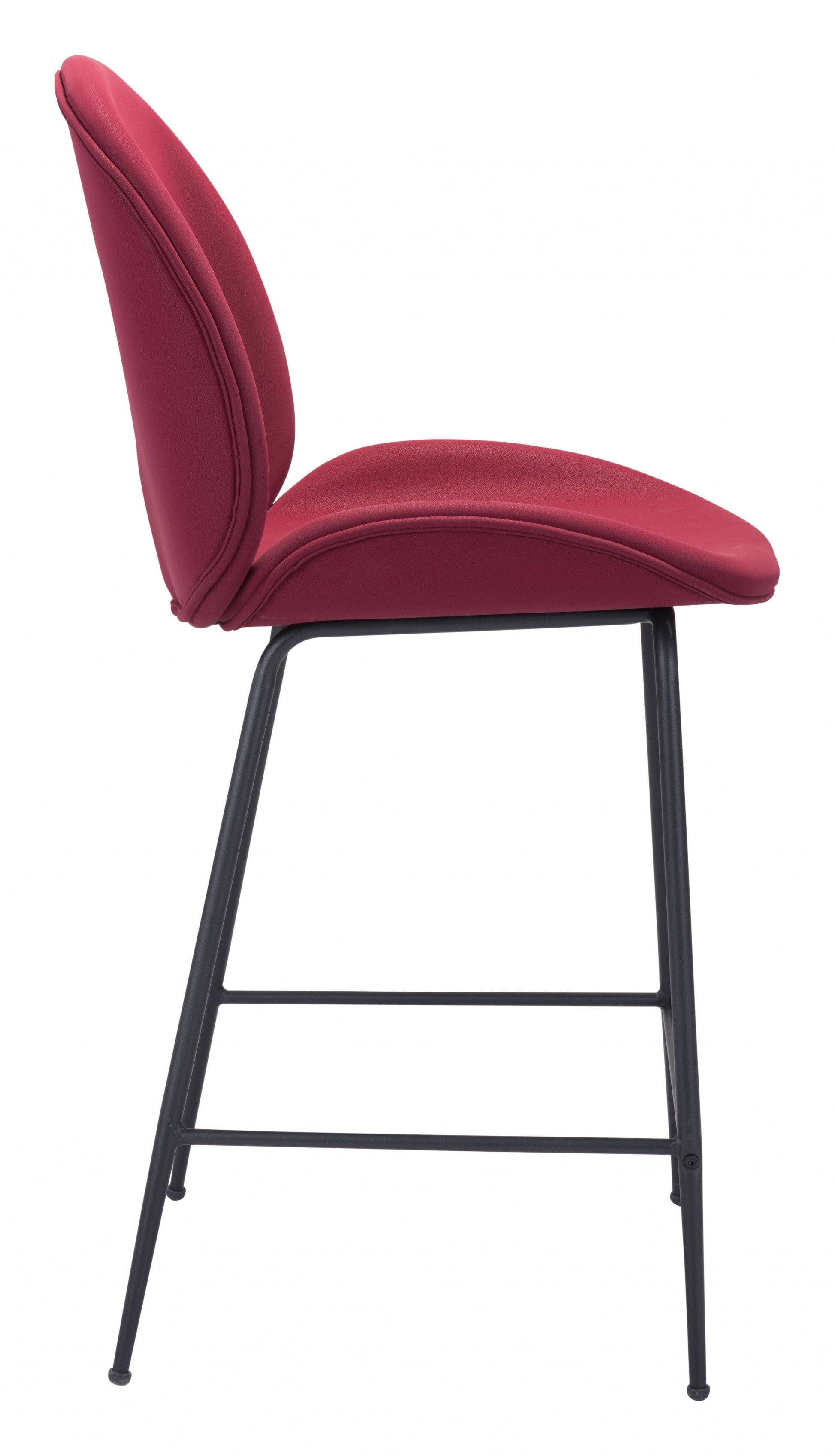 HomeRoots 26" Red Low Back Counter Height Bar Chair With Black Steel Base