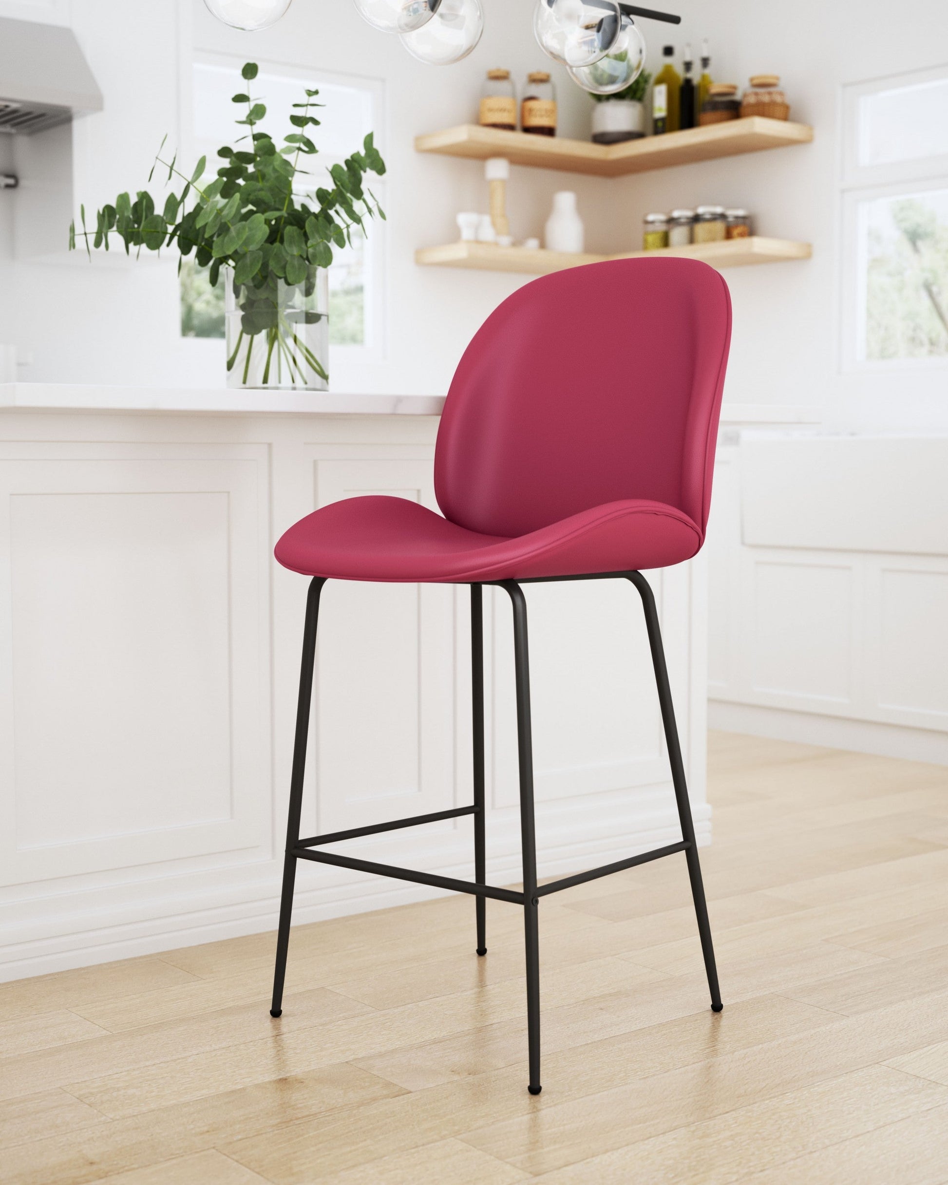 HomeRoots 26" Red Low Back Counter Height Bar Chair With Black Steel Base