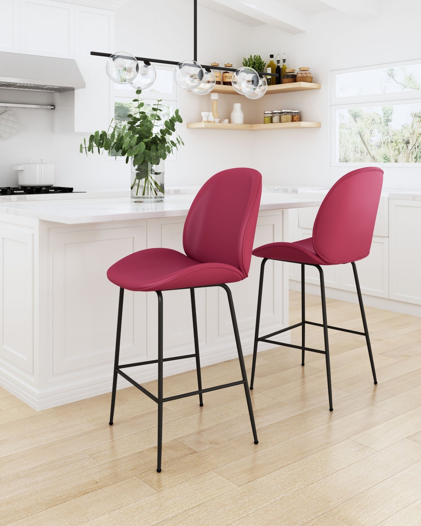 HomeRoots 26" Red Low Back Counter Height Bar Chair With Black Steel Base