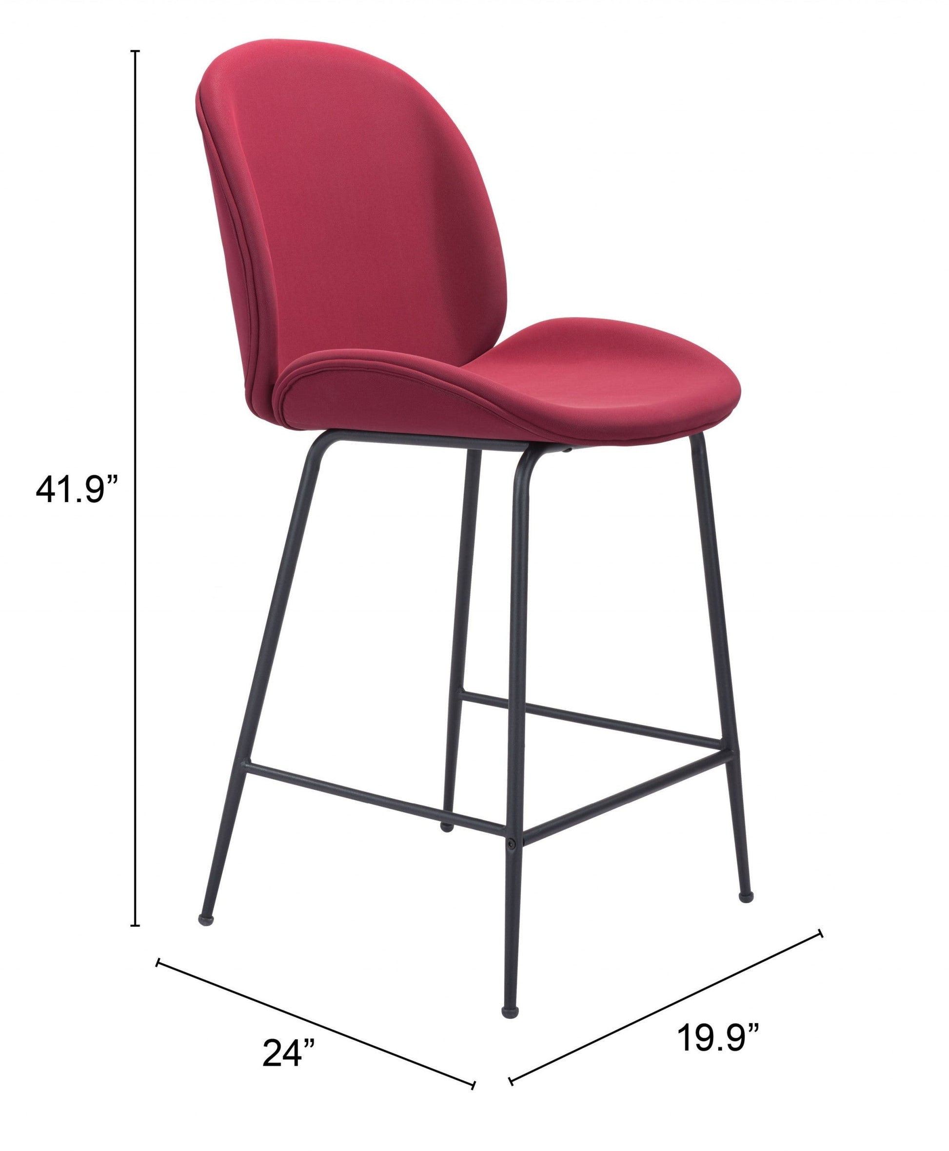 HomeRoots 26" Red Low Back Counter Height Bar Chair With Black Steel Base