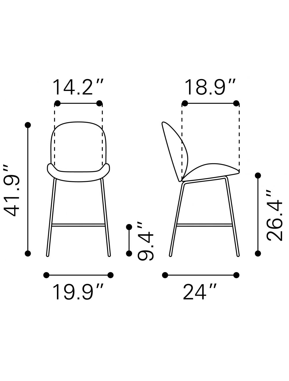 HomeRoots 26" Red Low Back Counter Height Bar Chair With Black Steel Base