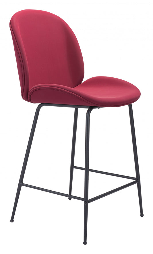 HomeRoots 26" Red Low Back Counter Height Bar Chair With Black Steel Base