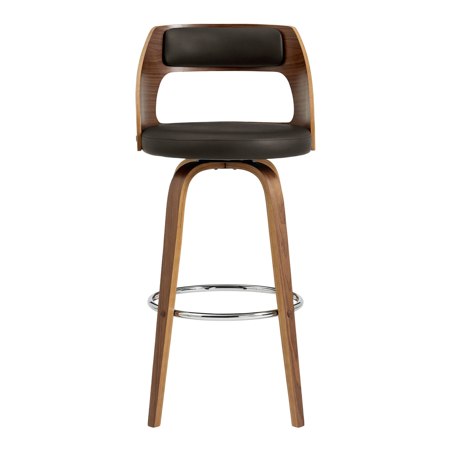 HomeRoots 26" Retro Mod Brown Faux Leather and Walnut Swivel Counter Stool