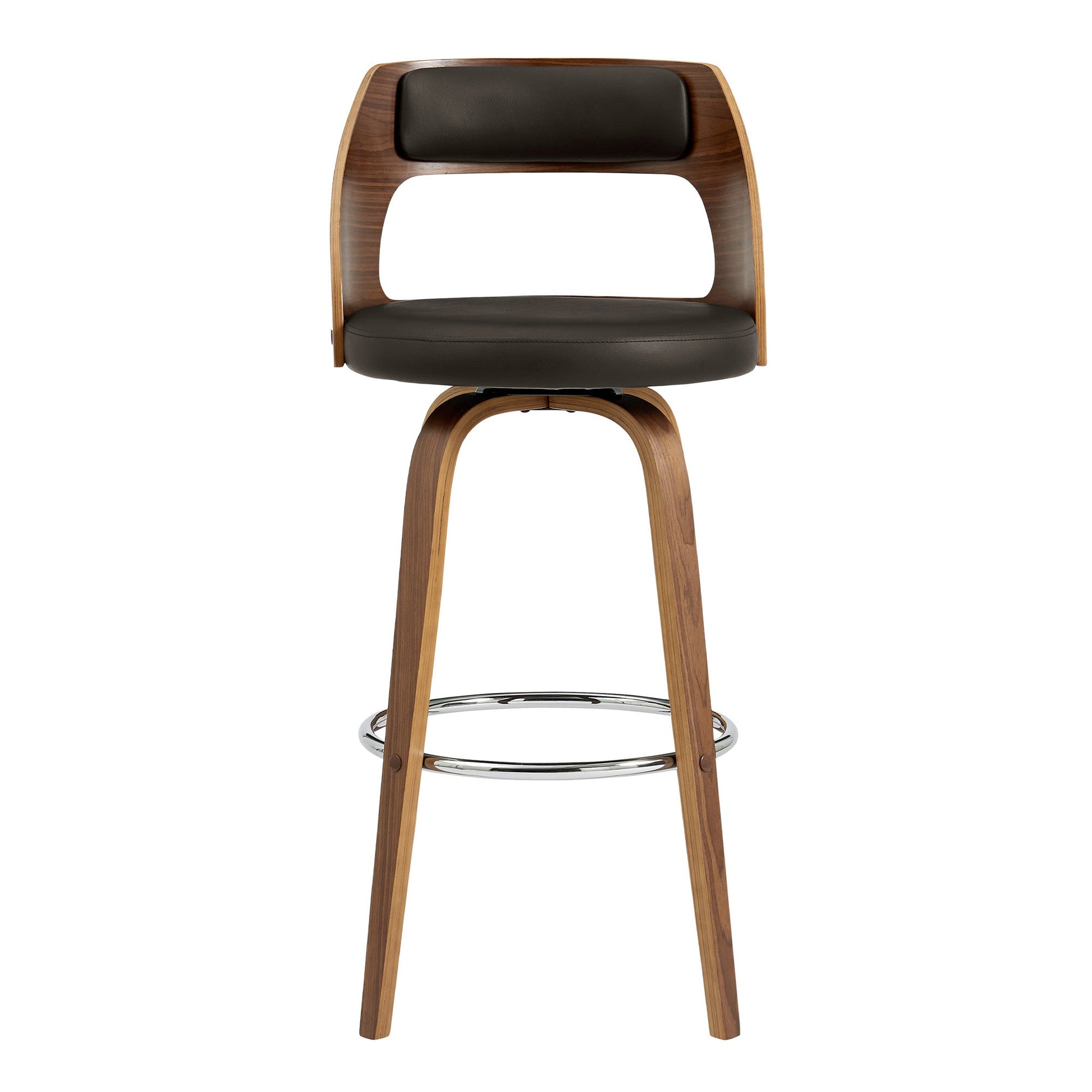 HomeRoots 26" Retro Mod Brown Faux Leather and Walnut Swivel Counter Stool