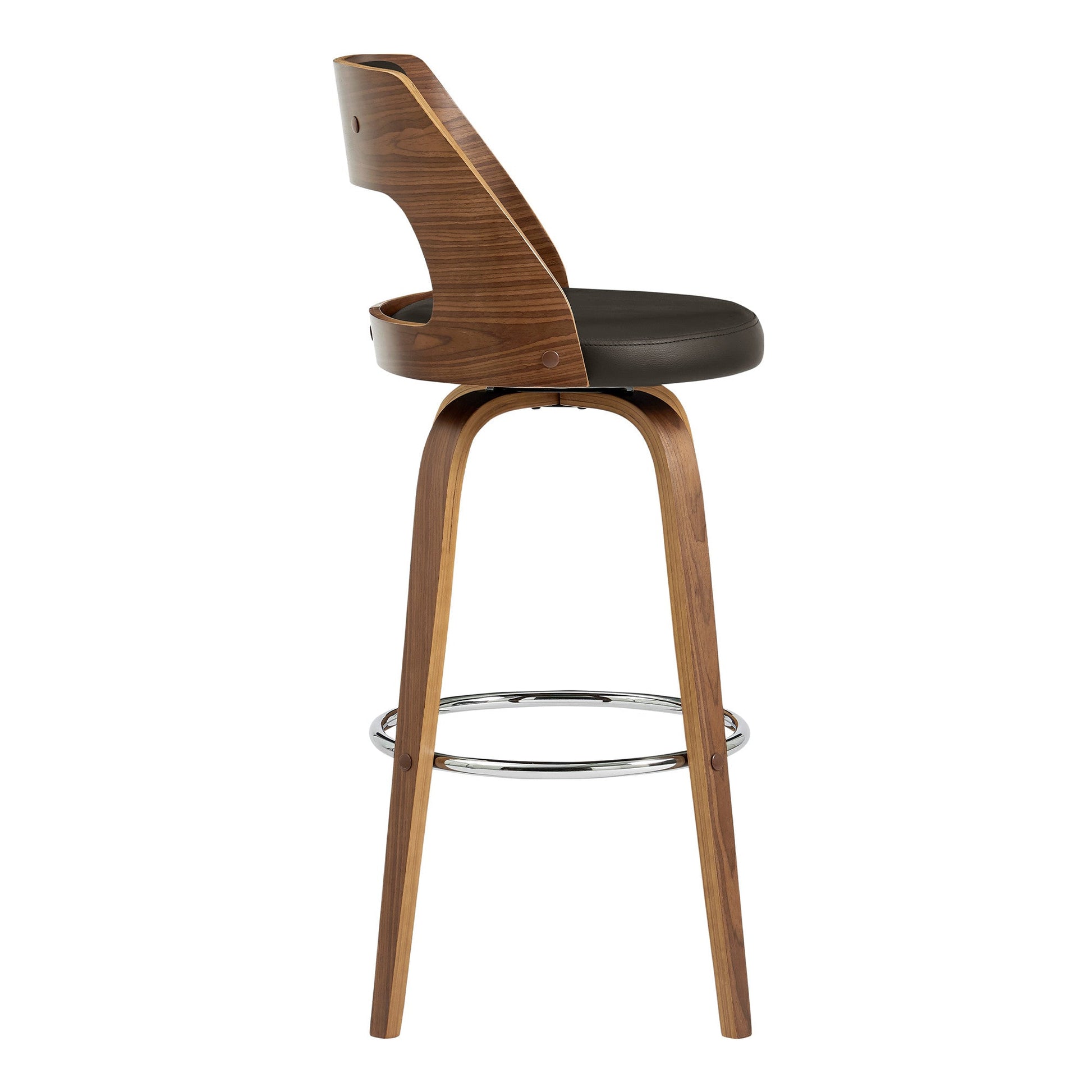 HomeRoots 26" Retro Mod Brown Faux Leather and Walnut Swivel Counter Stool