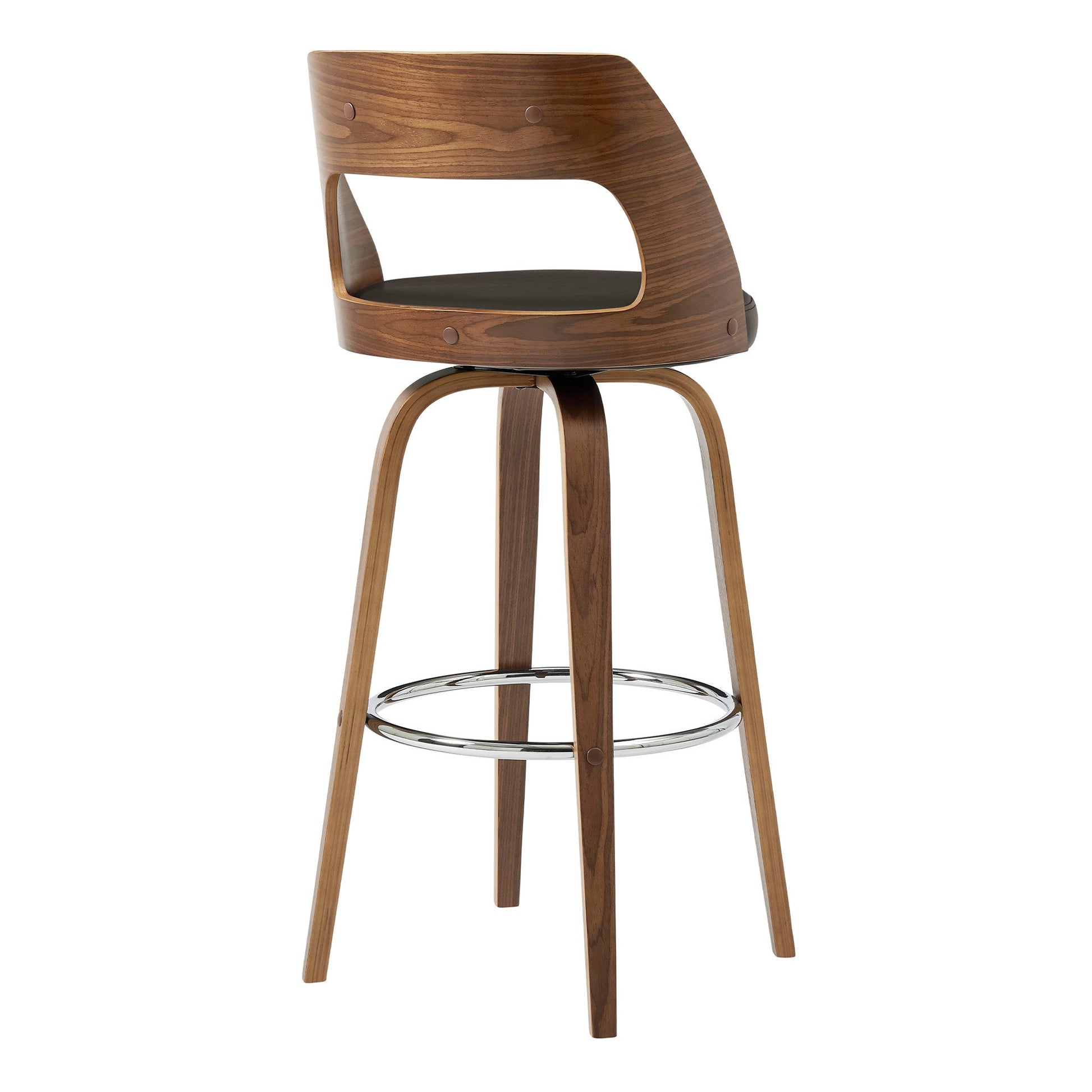 HomeRoots 26" Retro Mod Brown Faux Leather and Walnut Swivel Counter Stool