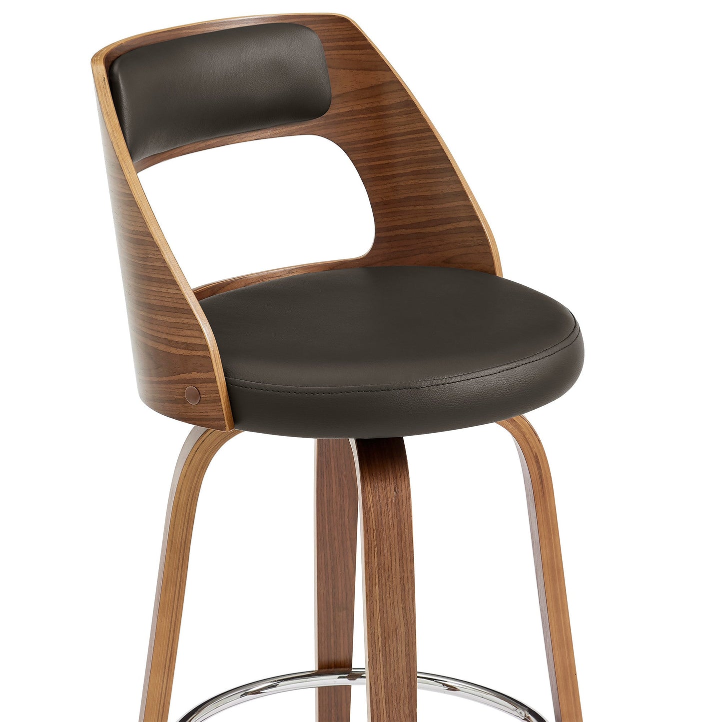HomeRoots 26" Retro Mod Brown Faux Leather and Walnut Swivel Counter Stool
