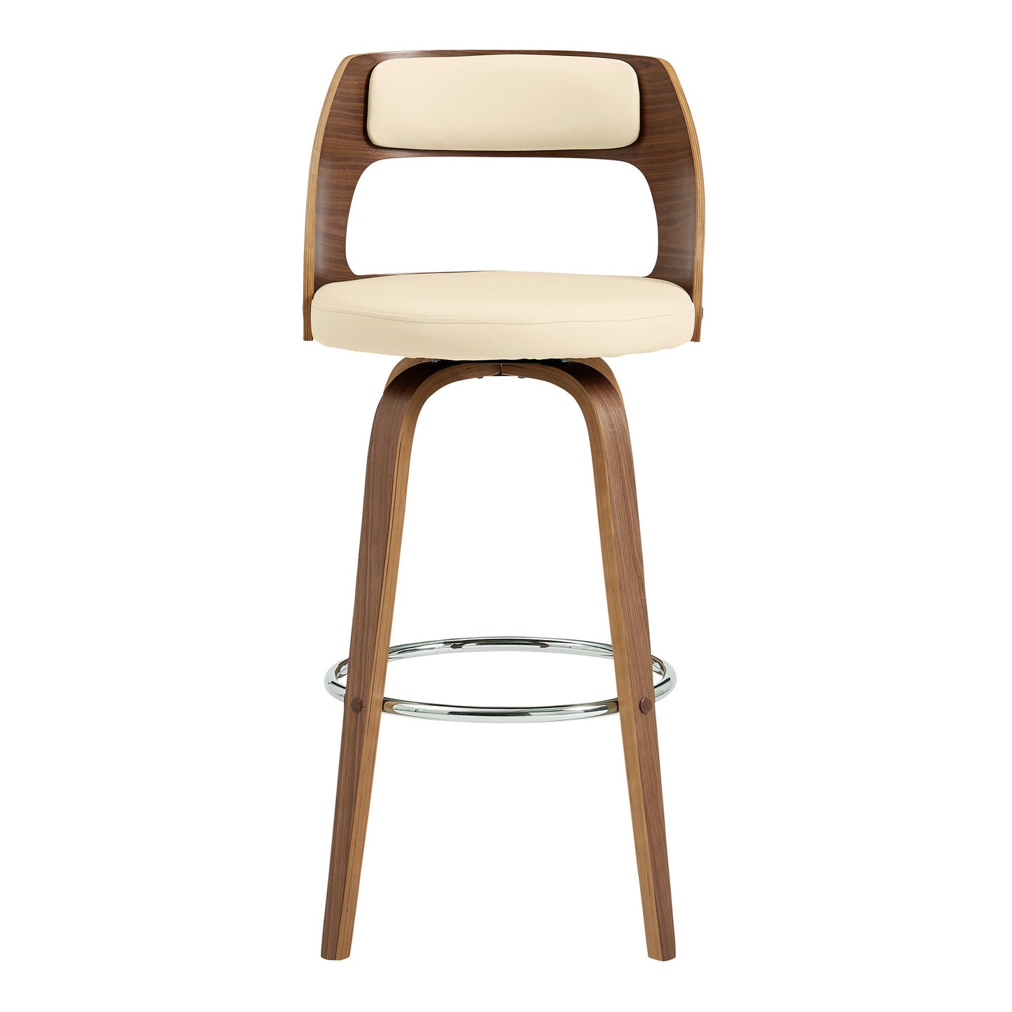 HomeRoots 26" Retro Mod Cream Faux Leather and Walnut Swivel Counter Stool