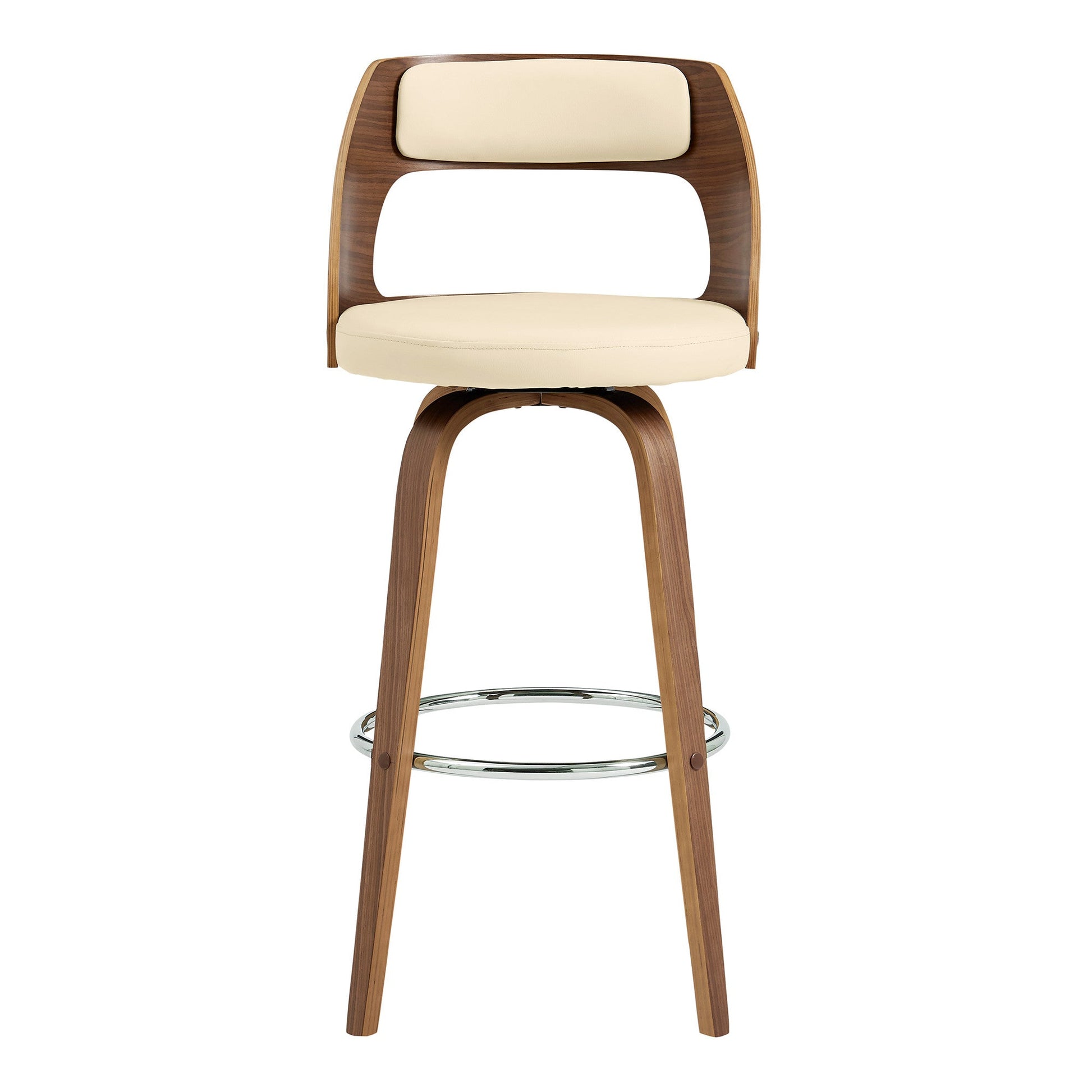HomeRoots 26" Retro Mod Cream Faux Leather and Walnut Swivel Counter Stool