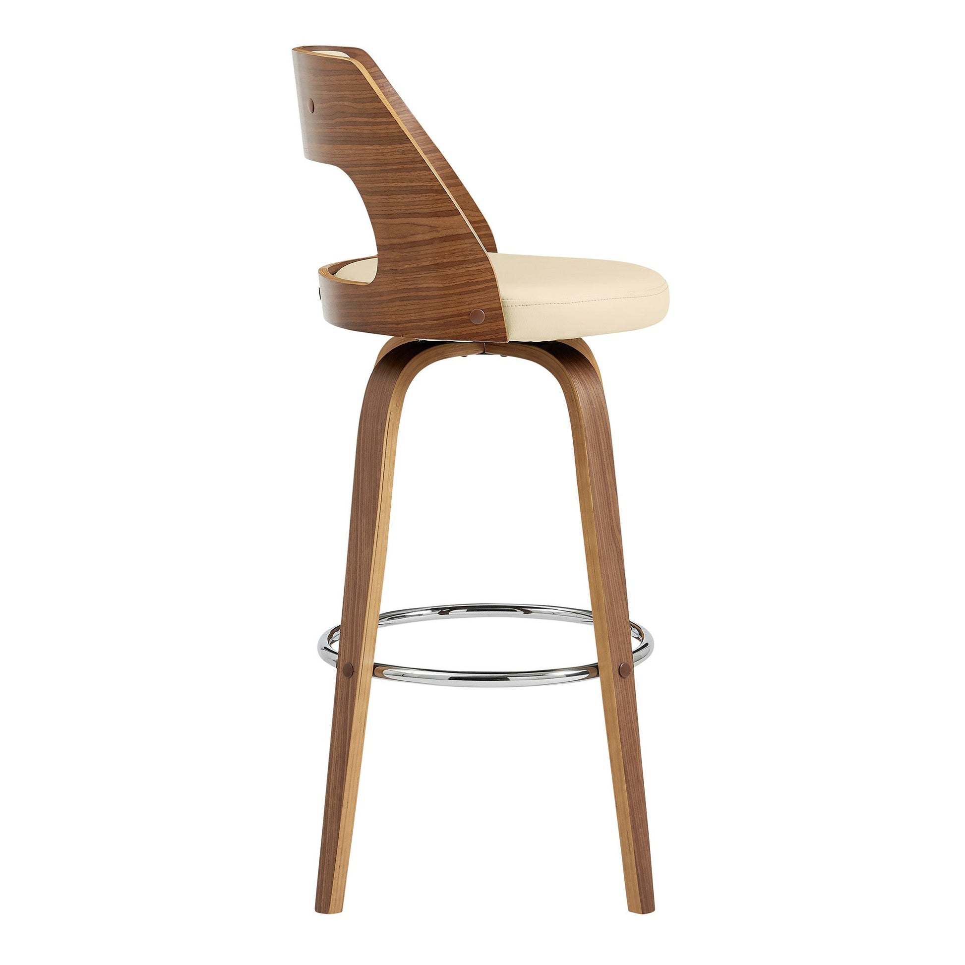 HomeRoots 26" Retro Mod Cream Faux Leather and Walnut Swivel Counter Stool