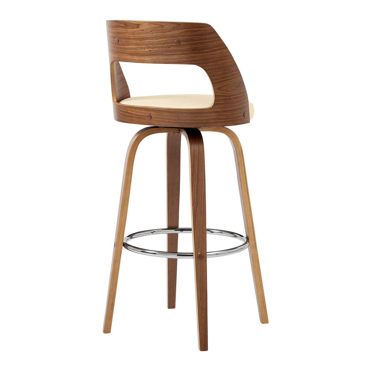 HomeRoots 26" Retro Mod Cream Faux Leather and Walnut Swivel Counter Stool