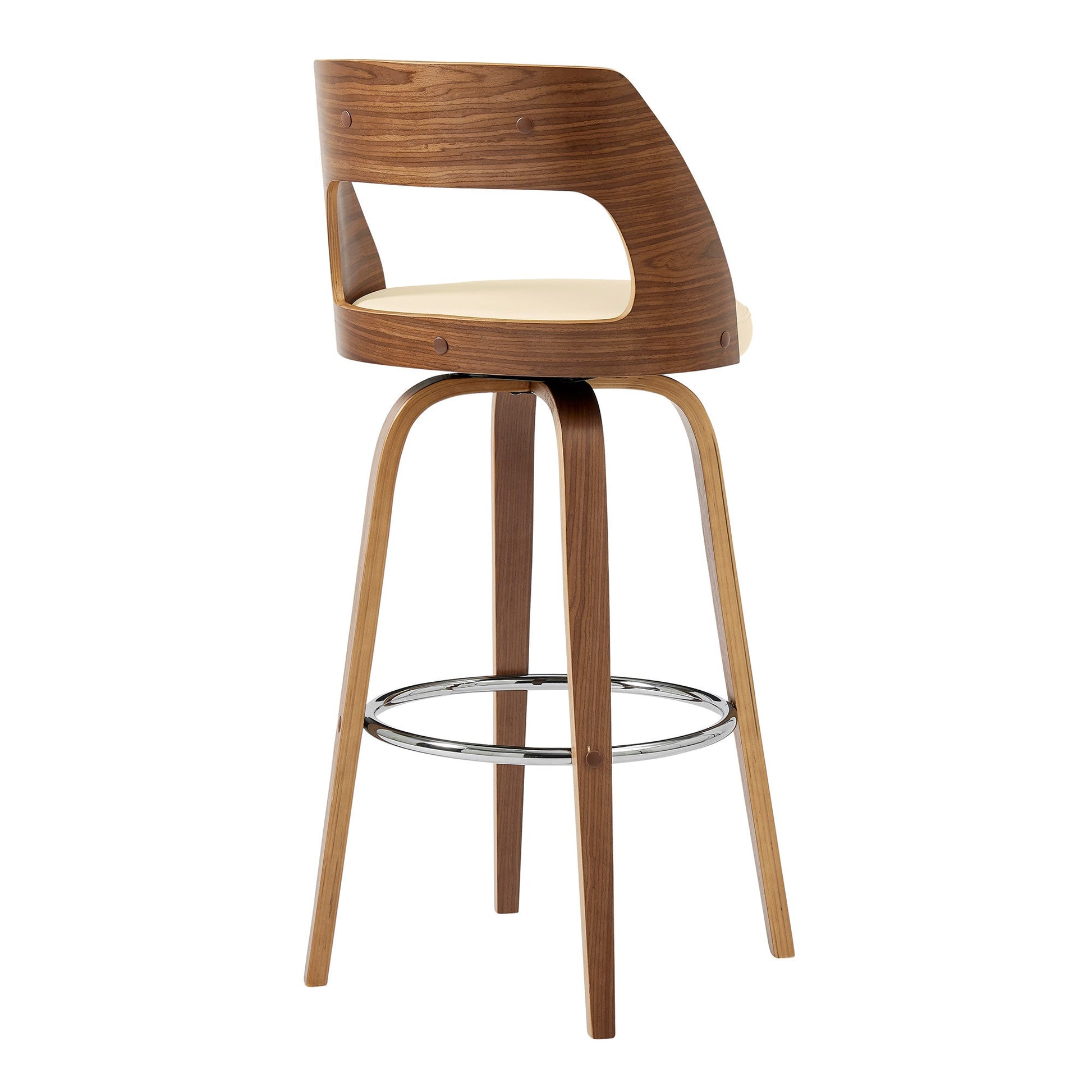 HomeRoots 26" Retro Mod Cream Faux Leather and Walnut Swivel Counter Stool