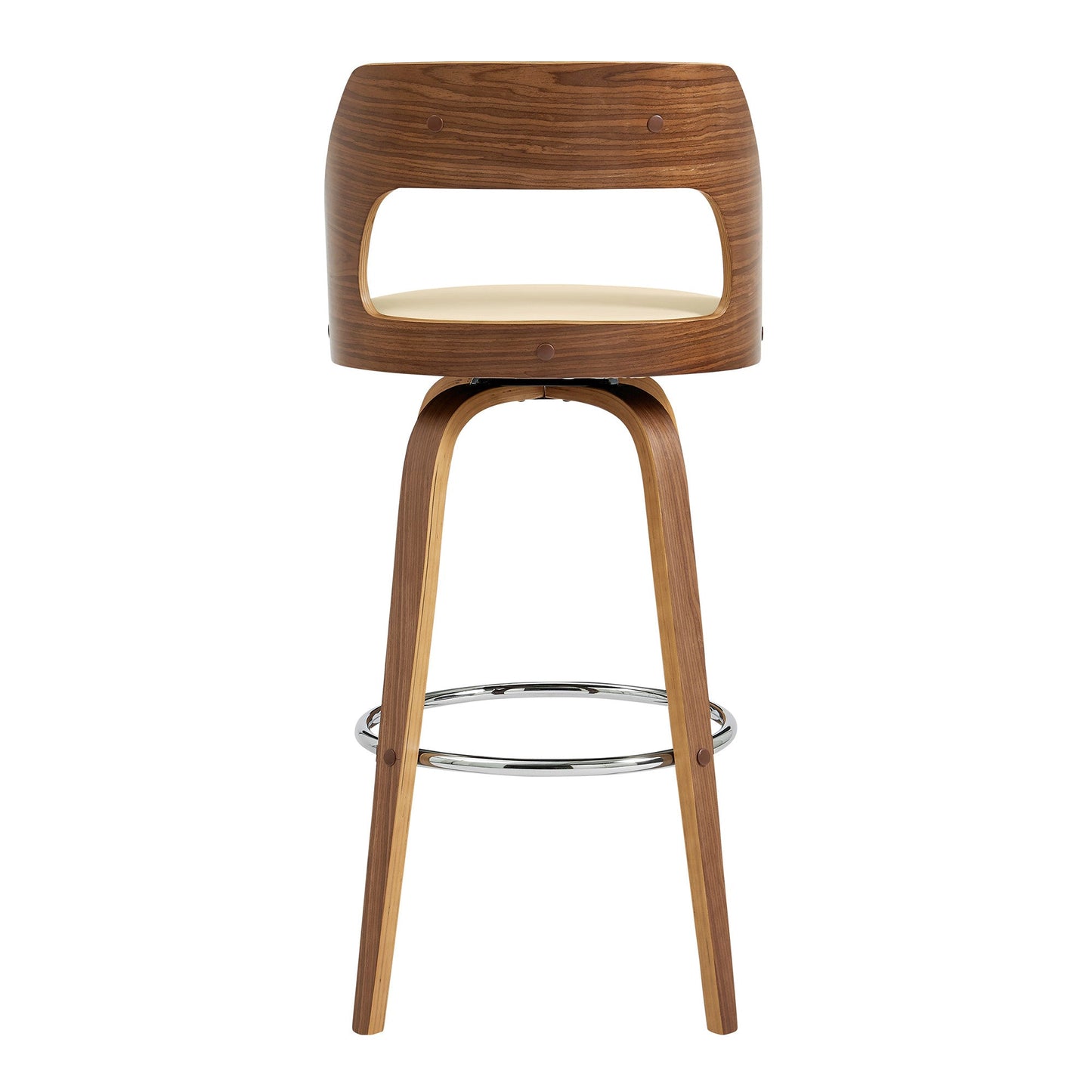 HomeRoots 26" Retro Mod Cream Faux Leather and Walnut Swivel Counter Stool