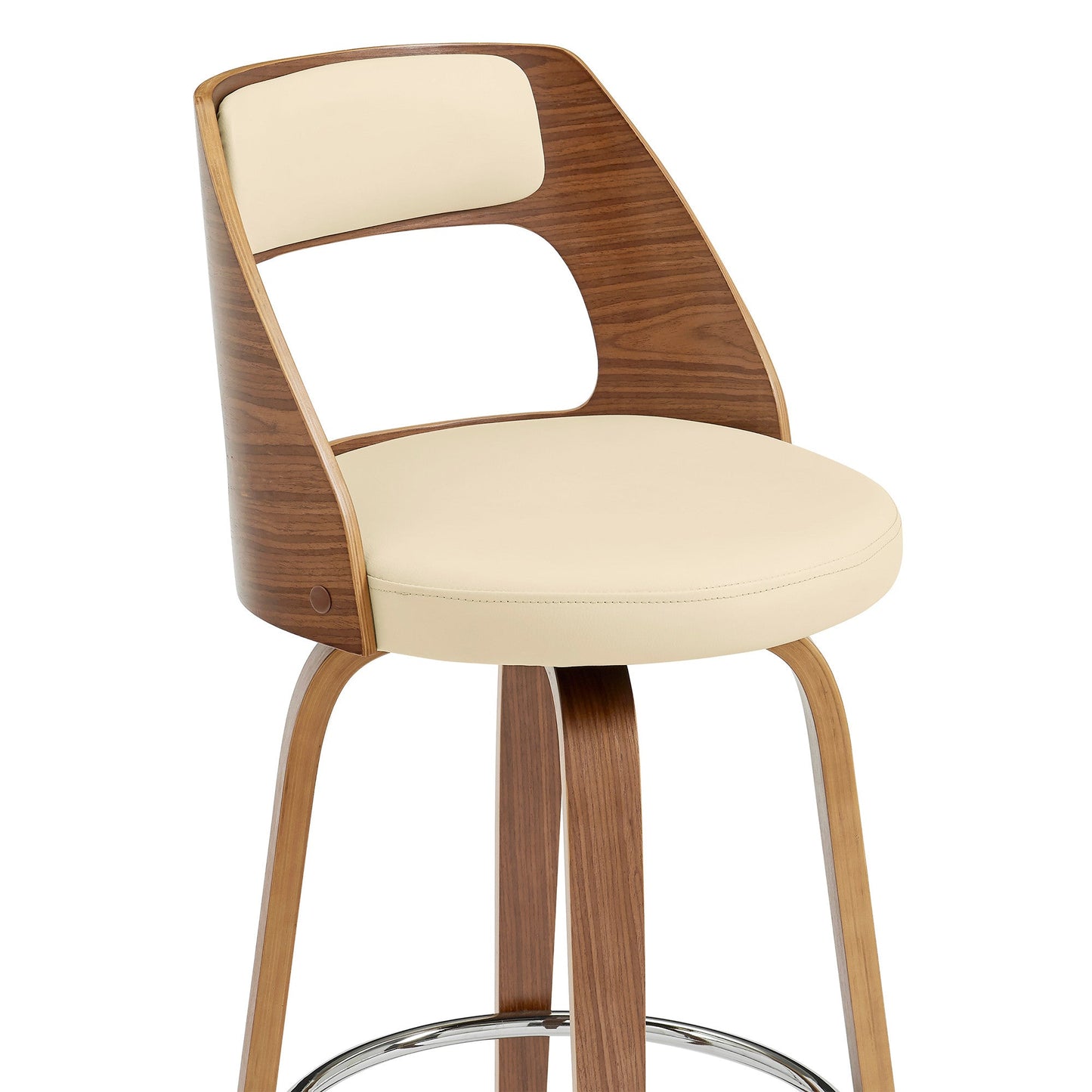 HomeRoots 26" Retro Mod Cream Faux Leather and Walnut Swivel Counter Stool