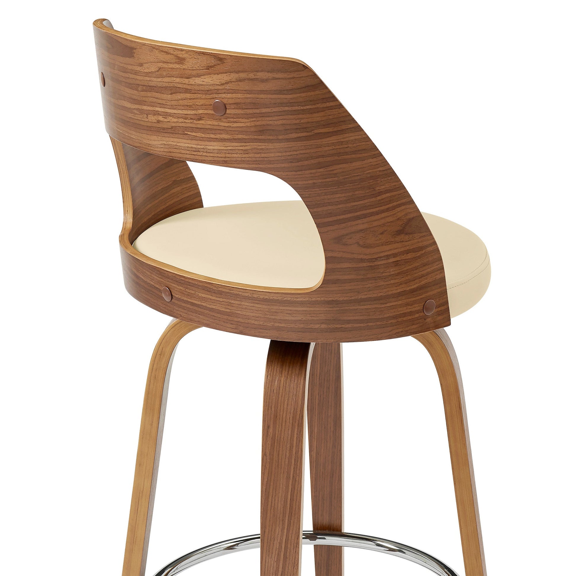 HomeRoots 26" Retro Mod Cream Faux Leather and Walnut Swivel Counter Stool