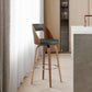 HomeRoots 26" Retro Mod Grey Faux Leather and Walnut Swivel Counter Stool