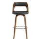 HomeRoots 26" Retro Mod Grey Faux Leather and Walnut Swivel Counter Stool