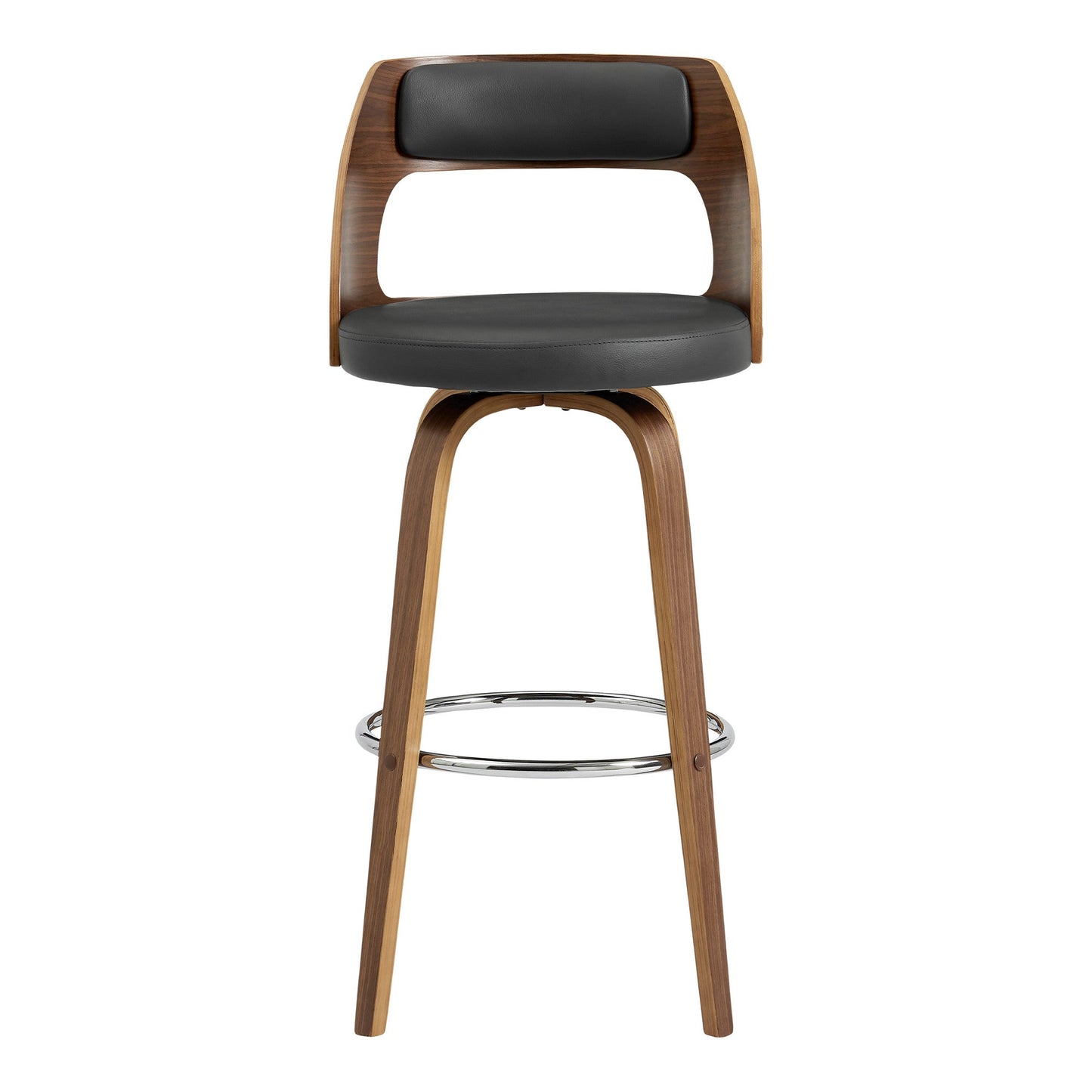 HomeRoots 26" Retro Mod Grey Faux Leather and Walnut Swivel Counter Stool