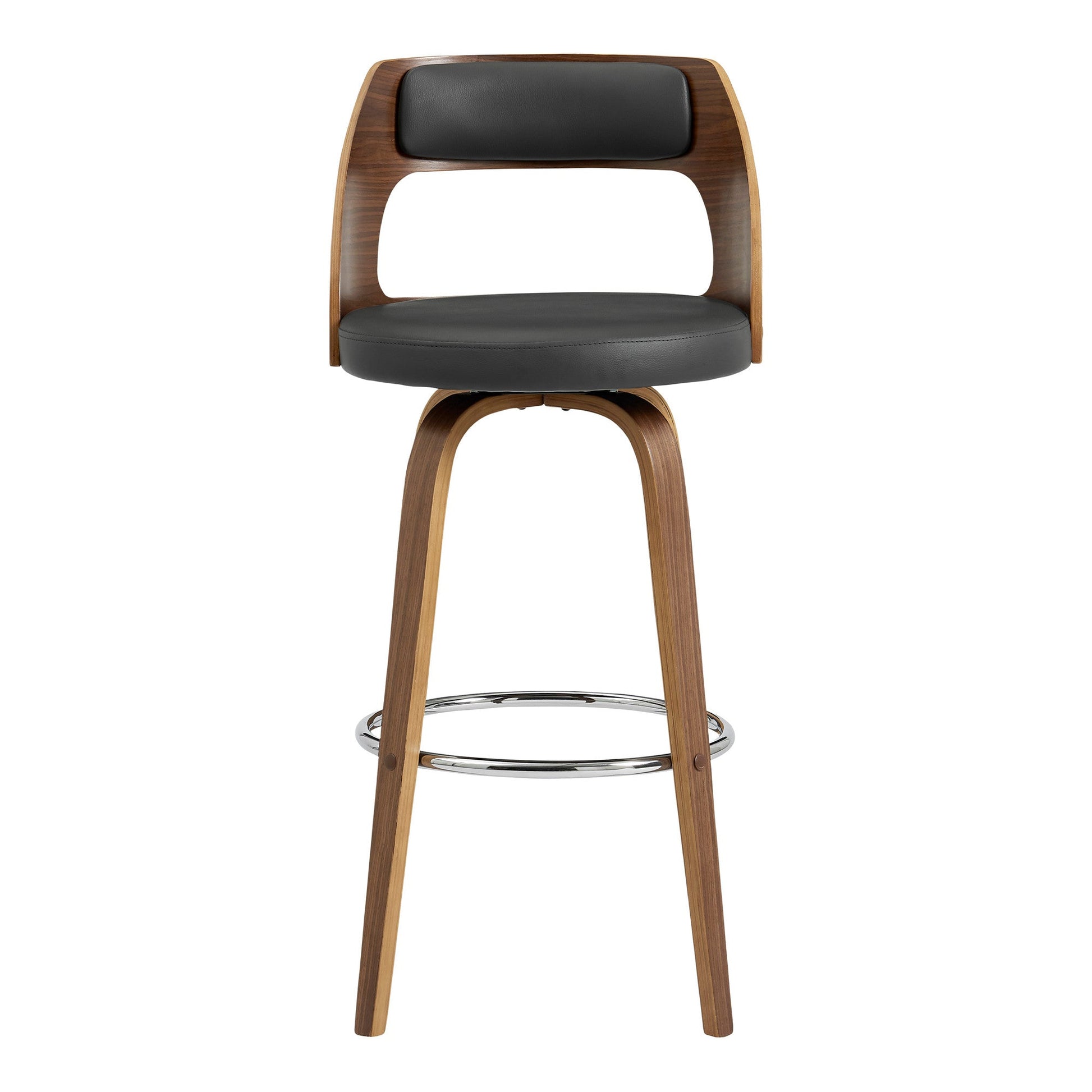 HomeRoots 26" Retro Mod Grey Faux Leather and Walnut Swivel Counter Stool