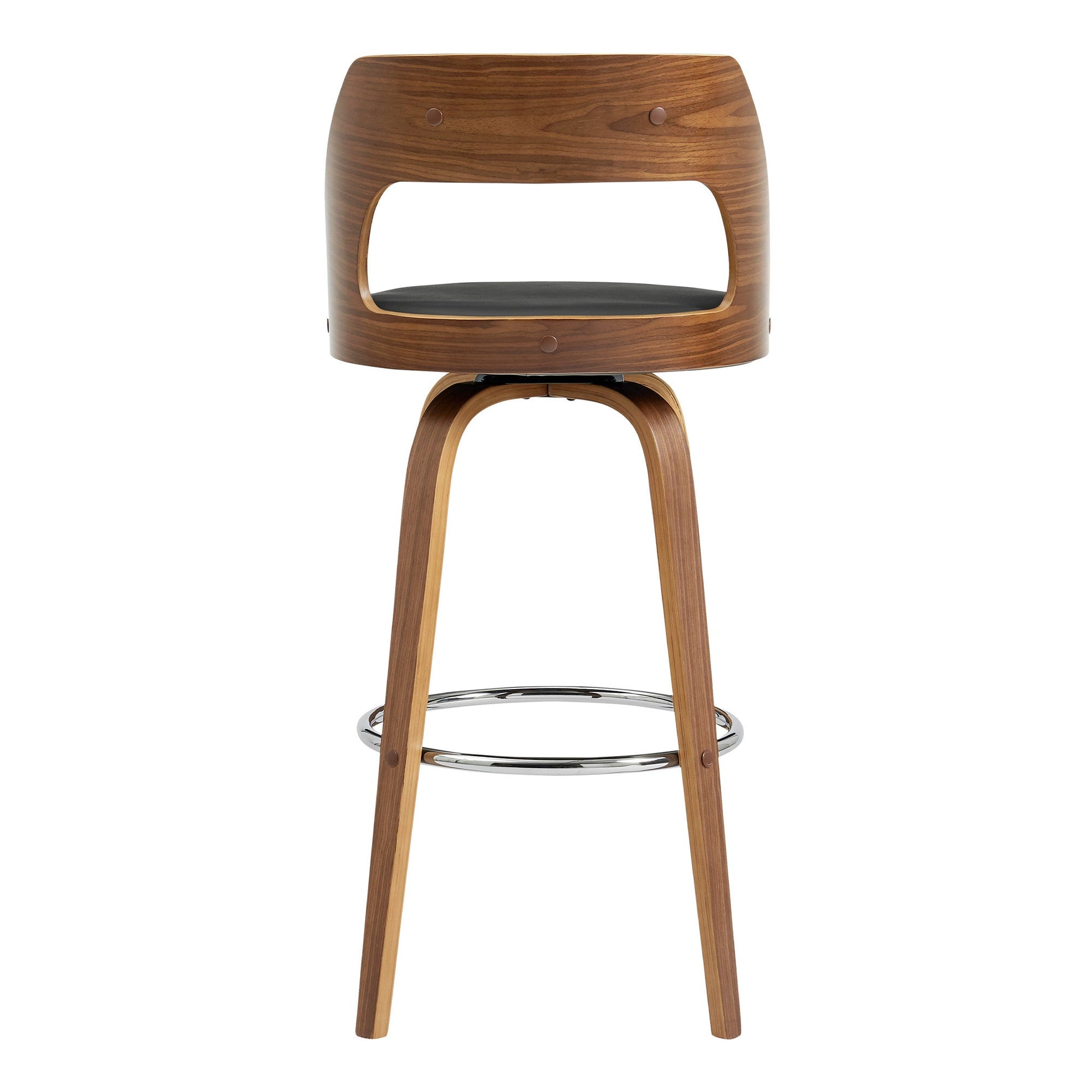 HomeRoots 26" Retro Mod Grey Faux Leather and Walnut Swivel Counter Stool