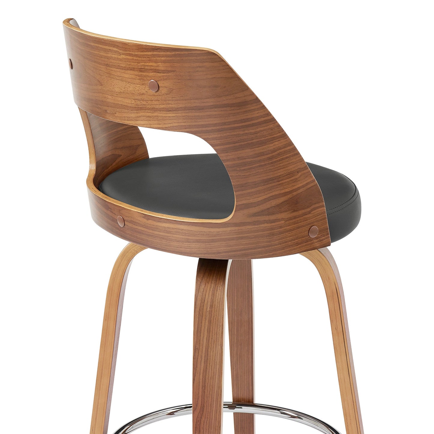HomeRoots 26" Retro Mod Grey Faux Leather and Walnut Swivel Counter Stool