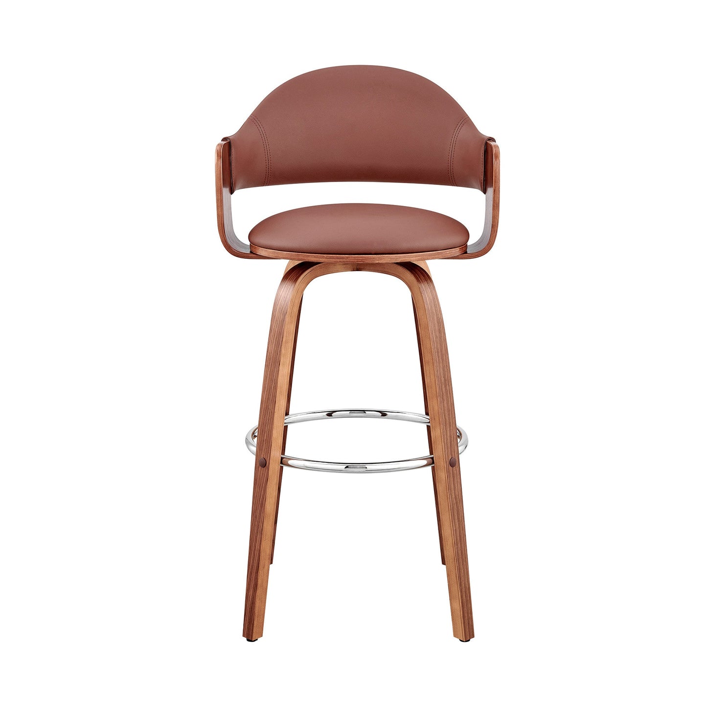 HomeRoots 26" Rich Brown Faux Leather Walnut Wood Bar Stool