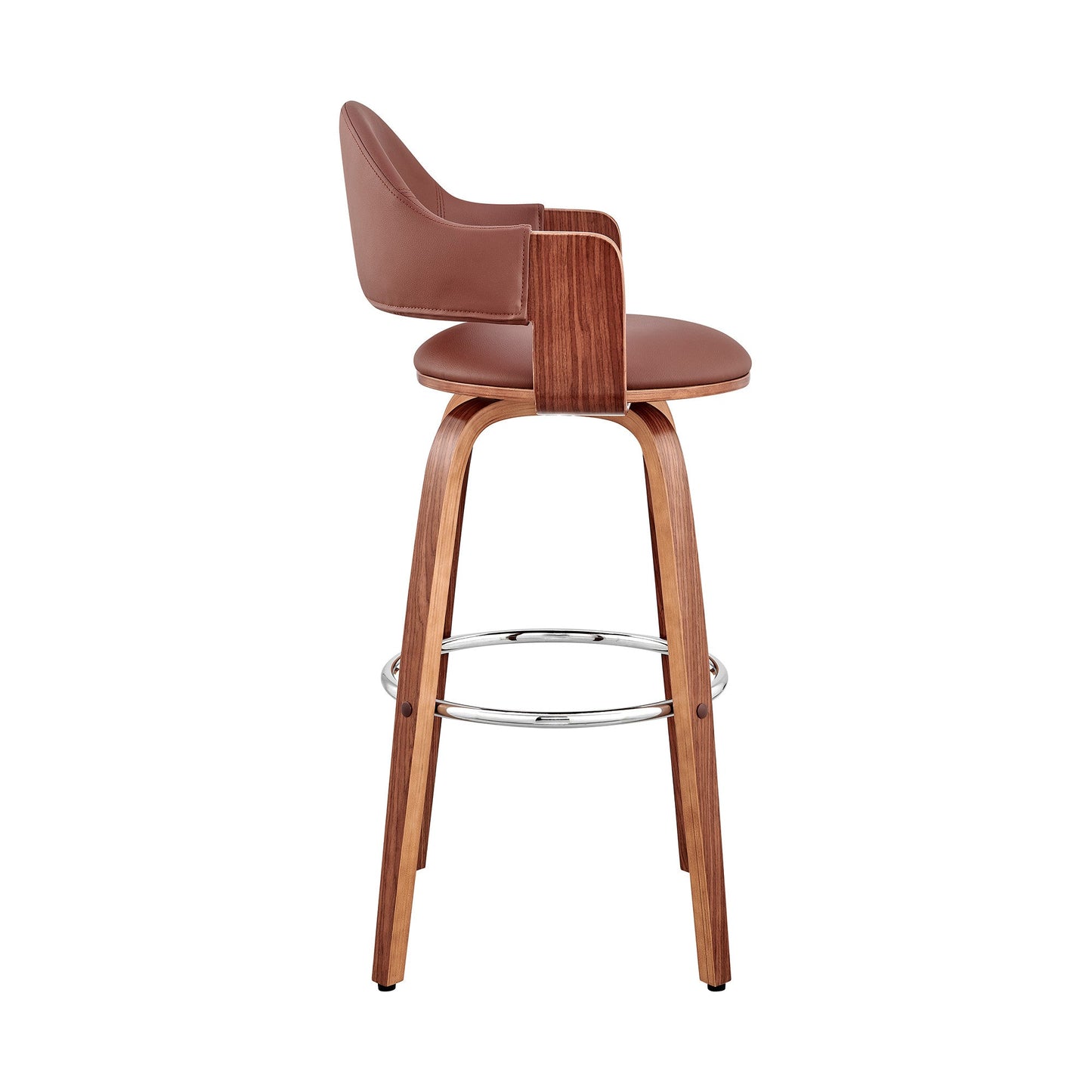 HomeRoots 26" Rich Brown Faux Leather Walnut Wood Bar Stool