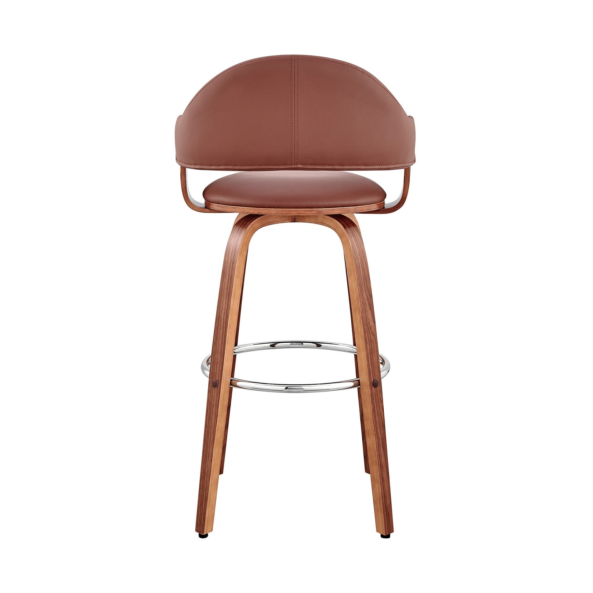 HomeRoots 26" Rich Brown Faux Leather Walnut Wood Bar Stool