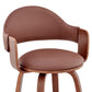 HomeRoots 26" Rich Brown Faux Leather Walnut Wood Bar Stool