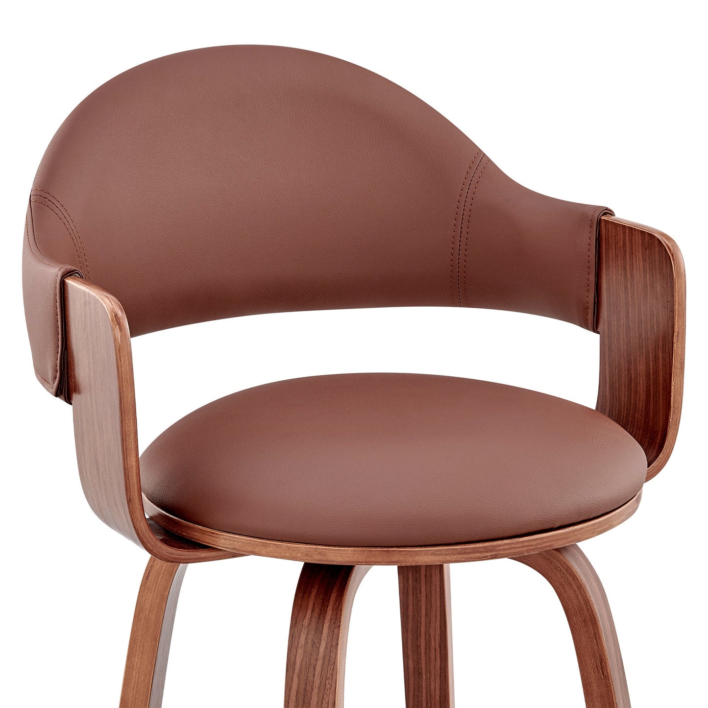 HomeRoots 26" Rich Brown Faux Leather Walnut Wood Bar Stool