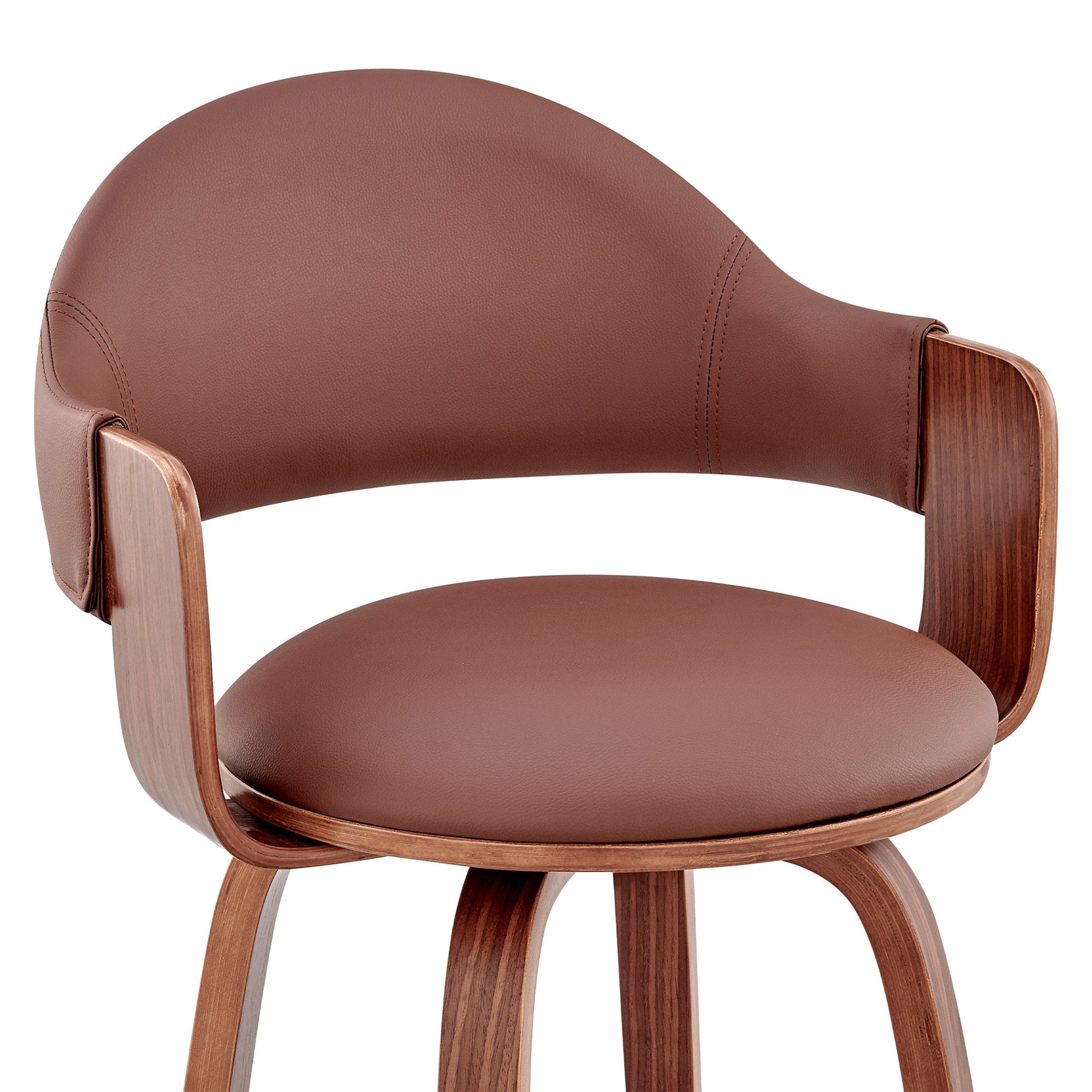 HomeRoots 26" Rich Brown Faux Leather Walnut Wood Bar Stool