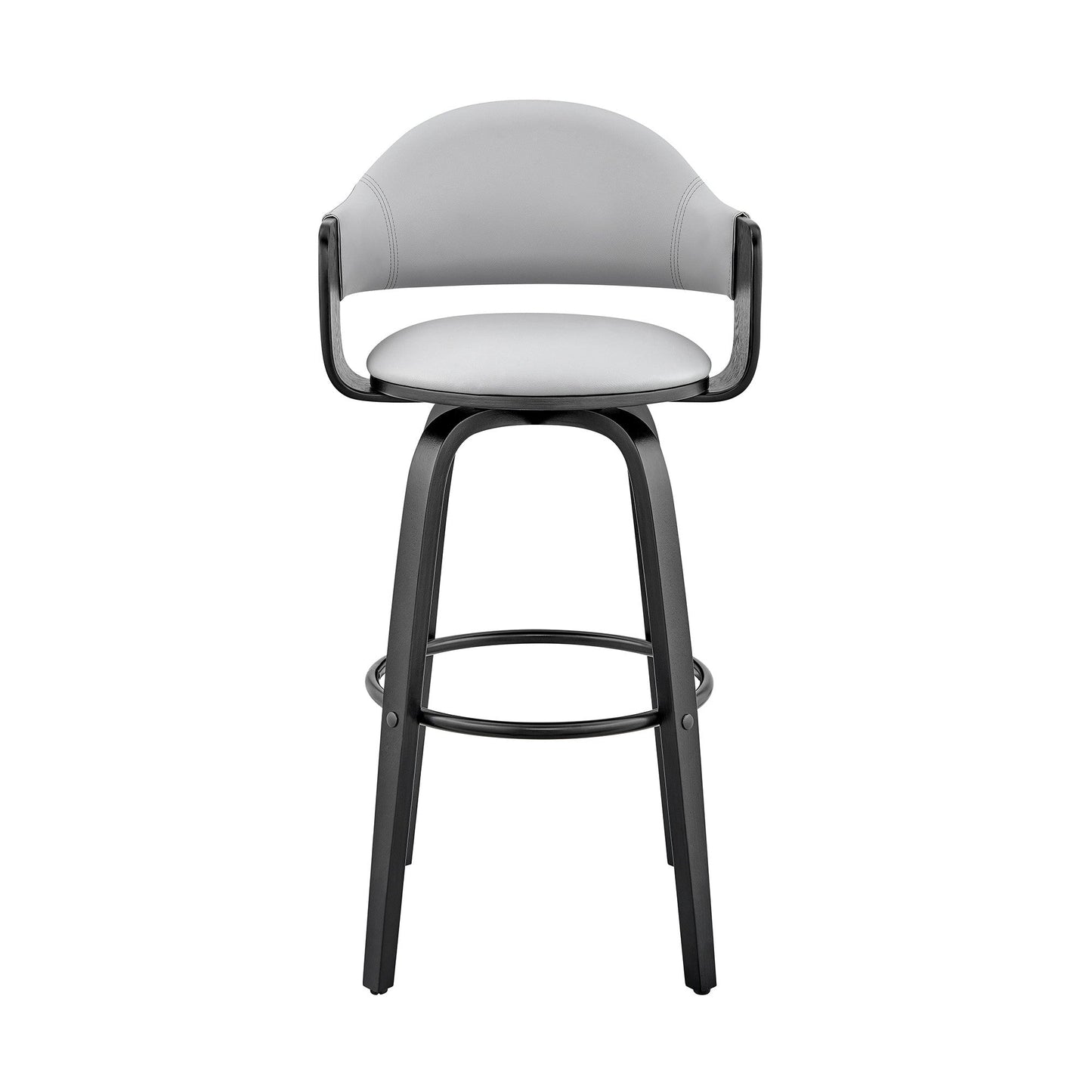 HomeRoots 26" Rich Grey Faux Leather Walnut Wood Bar Stool