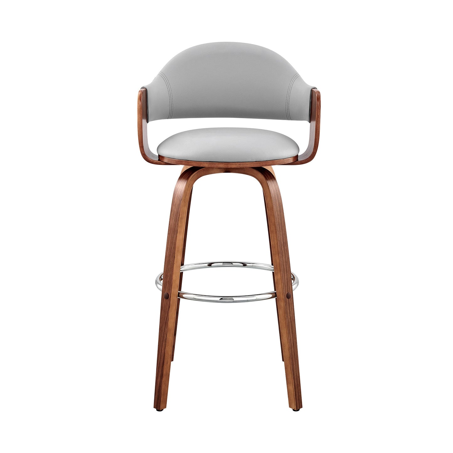 HomeRoots 26" Rich Grey Faux Leather Walnut Wood Bar Stool