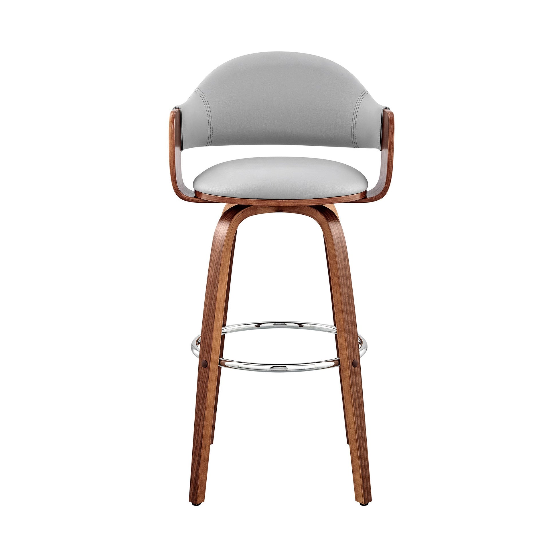 HomeRoots 26" Rich Grey Faux Leather Walnut Wood Bar Stool