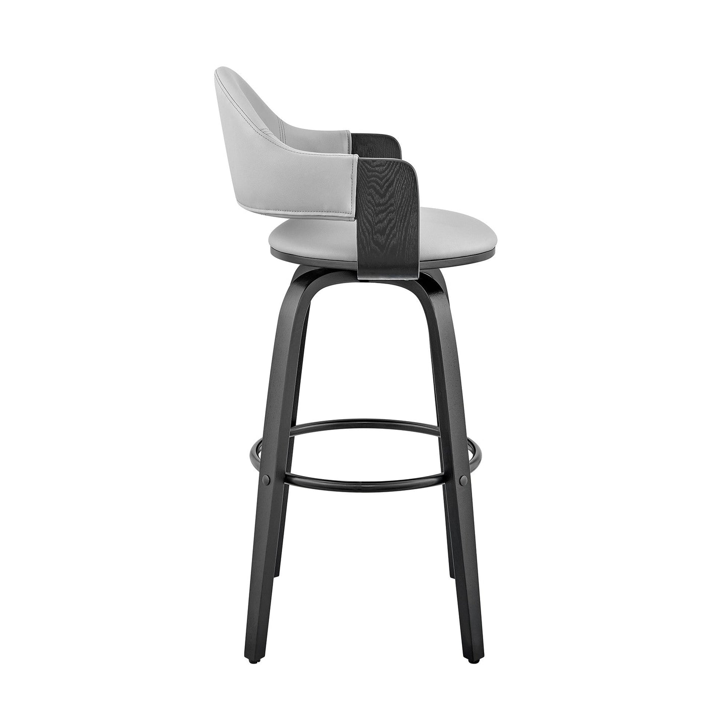 HomeRoots 26" Rich Grey Faux Leather Walnut Wood Bar Stool