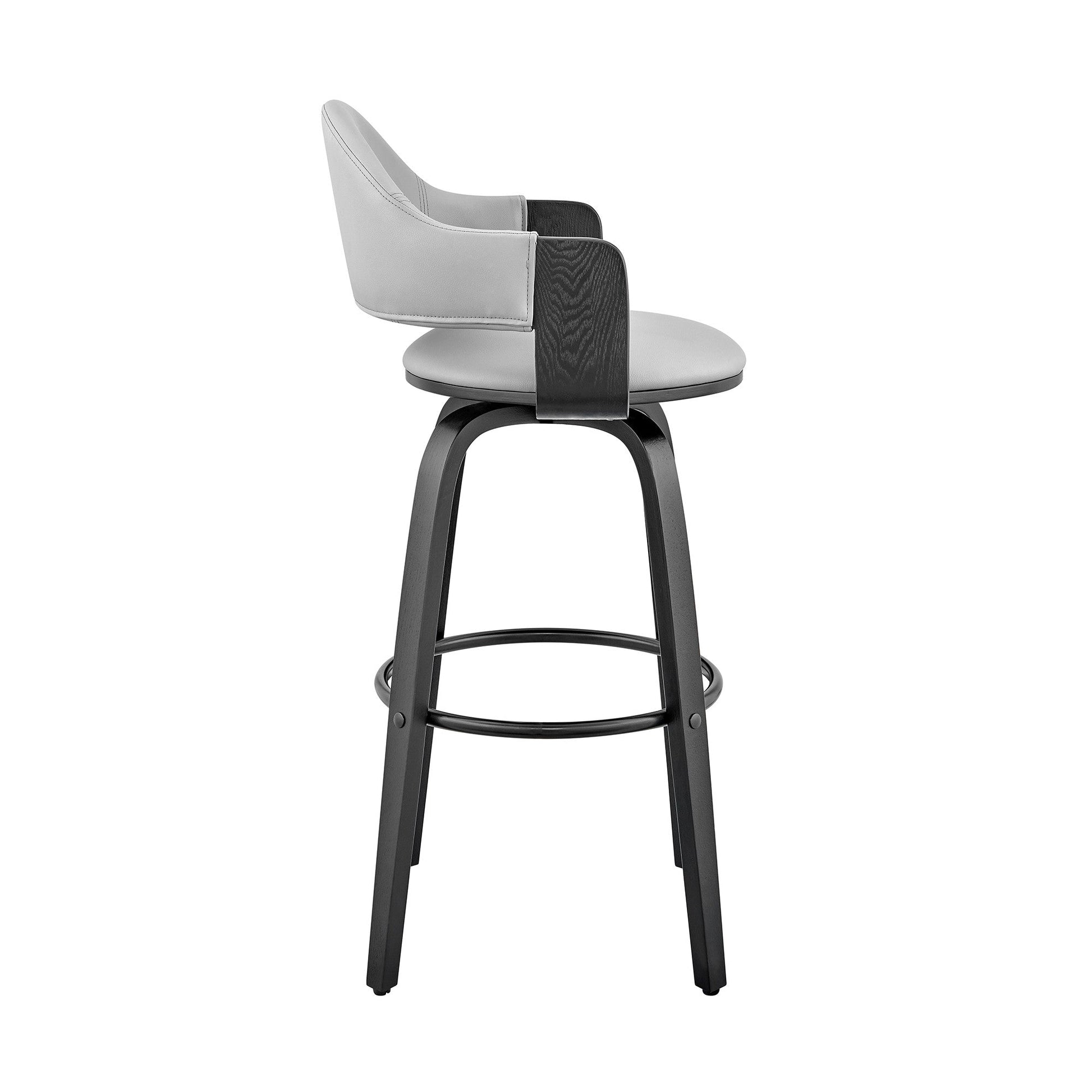 HomeRoots 26" Rich Grey Faux Leather Walnut Wood Bar Stool