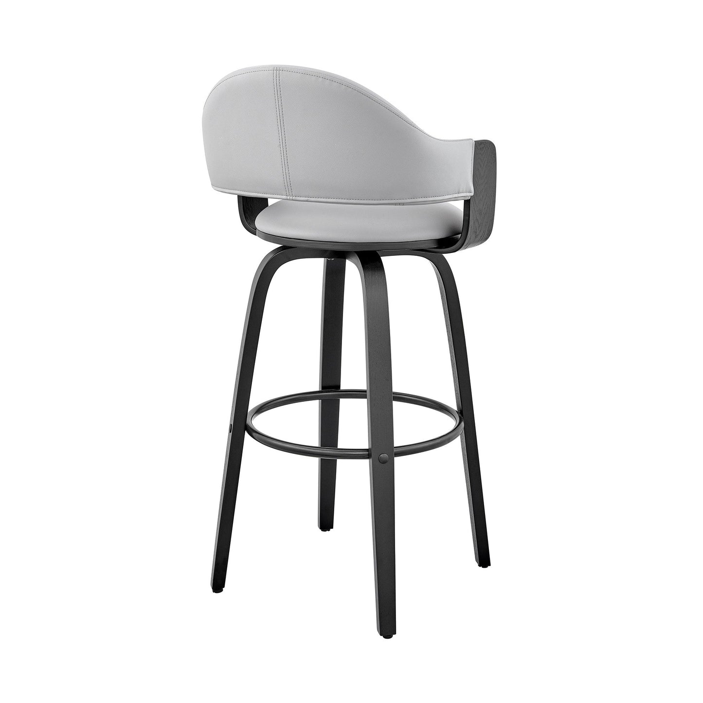 HomeRoots 26" Rich Grey Faux Leather Walnut Wood Bar Stool