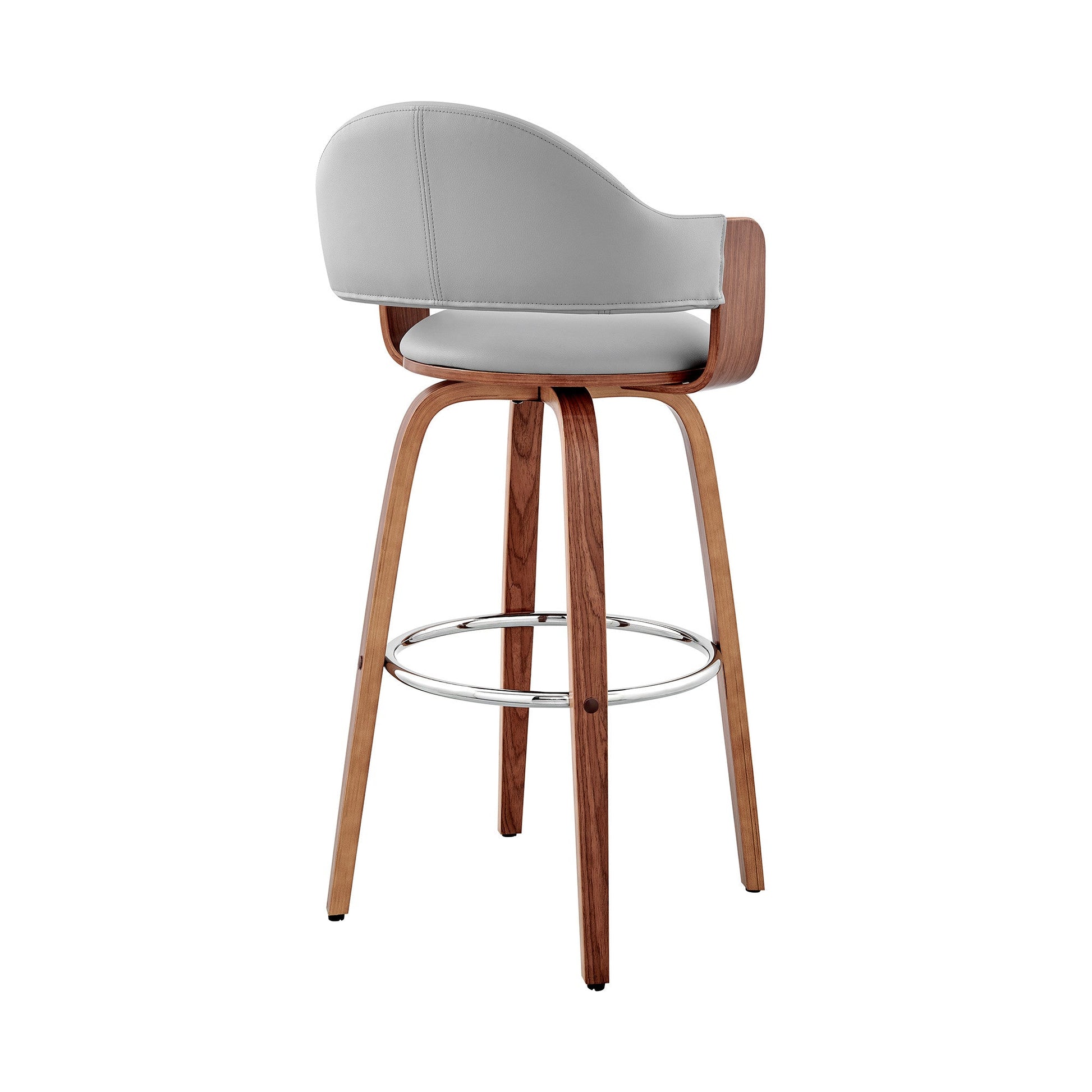 HomeRoots 26" Rich Grey Faux Leather Walnut Wood Bar Stool