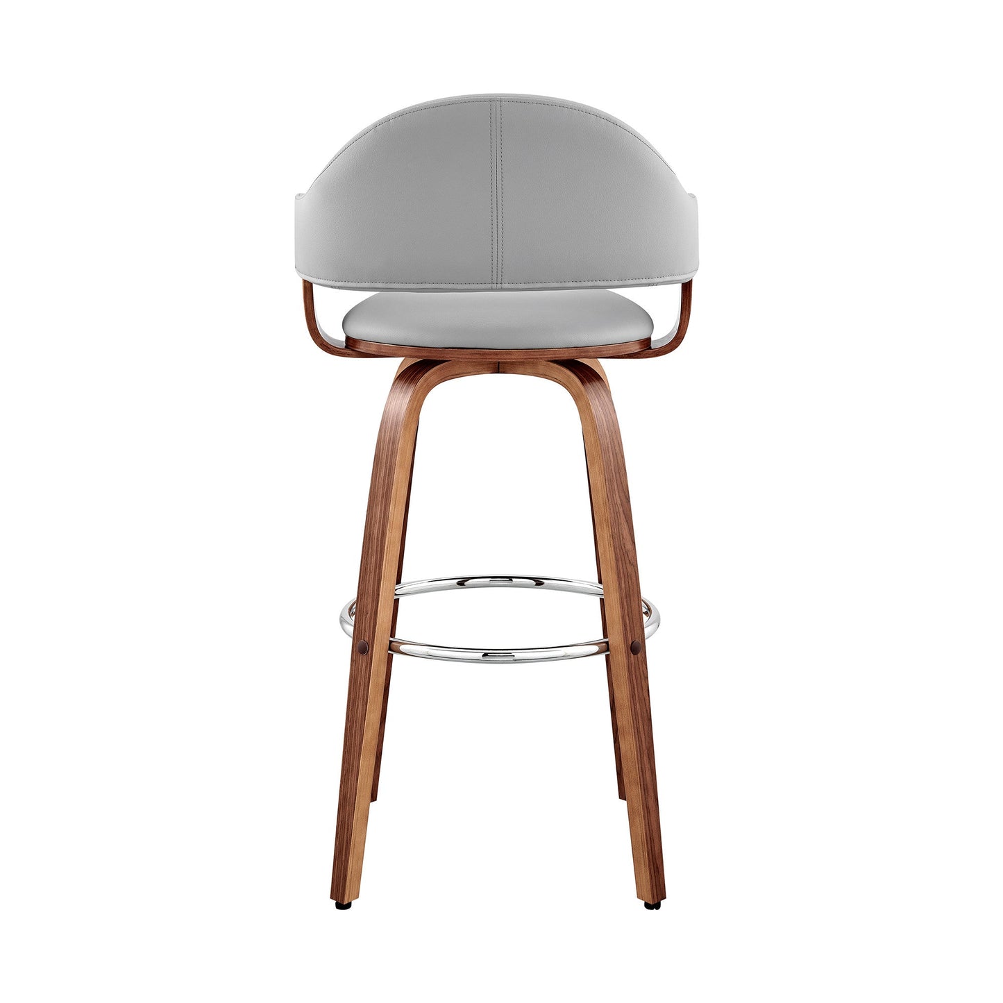 HomeRoots 26" Rich Grey Faux Leather Walnut Wood Bar Stool