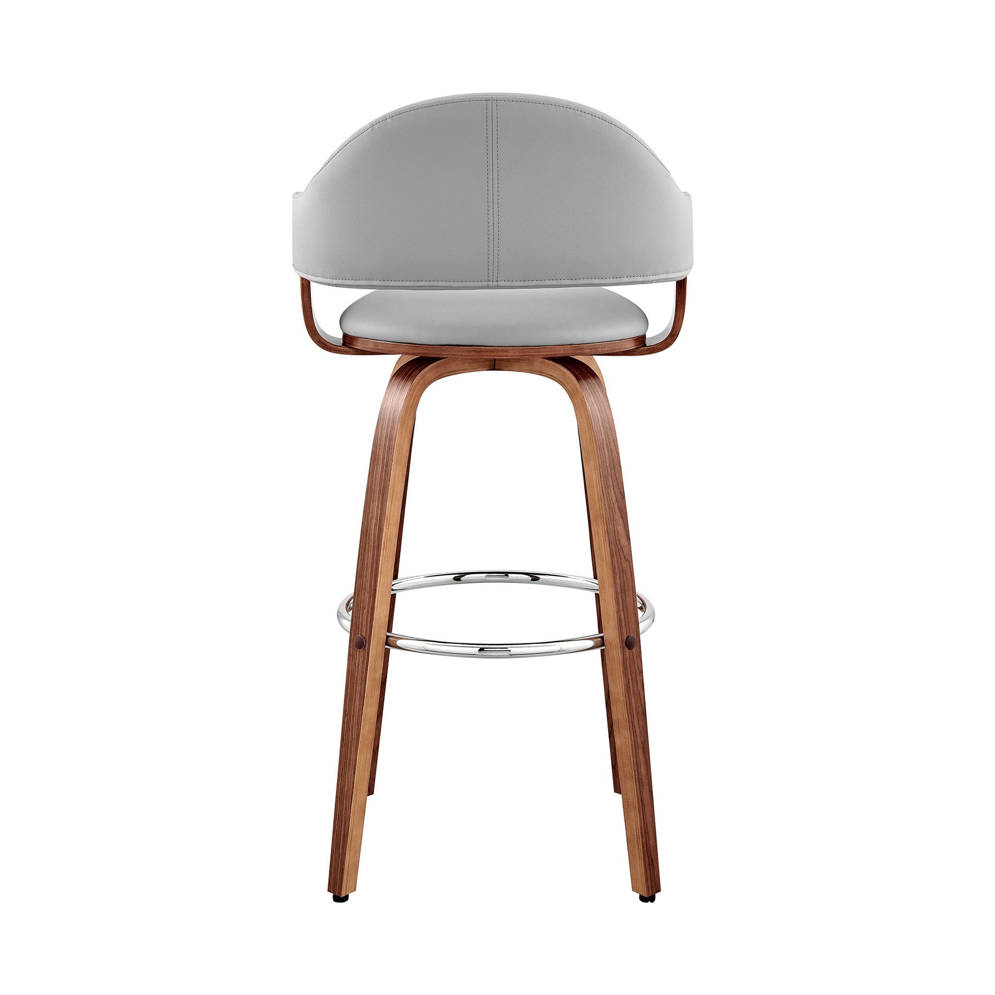 HomeRoots 26" Rich Grey Faux Leather Walnut Wood Bar Stool
