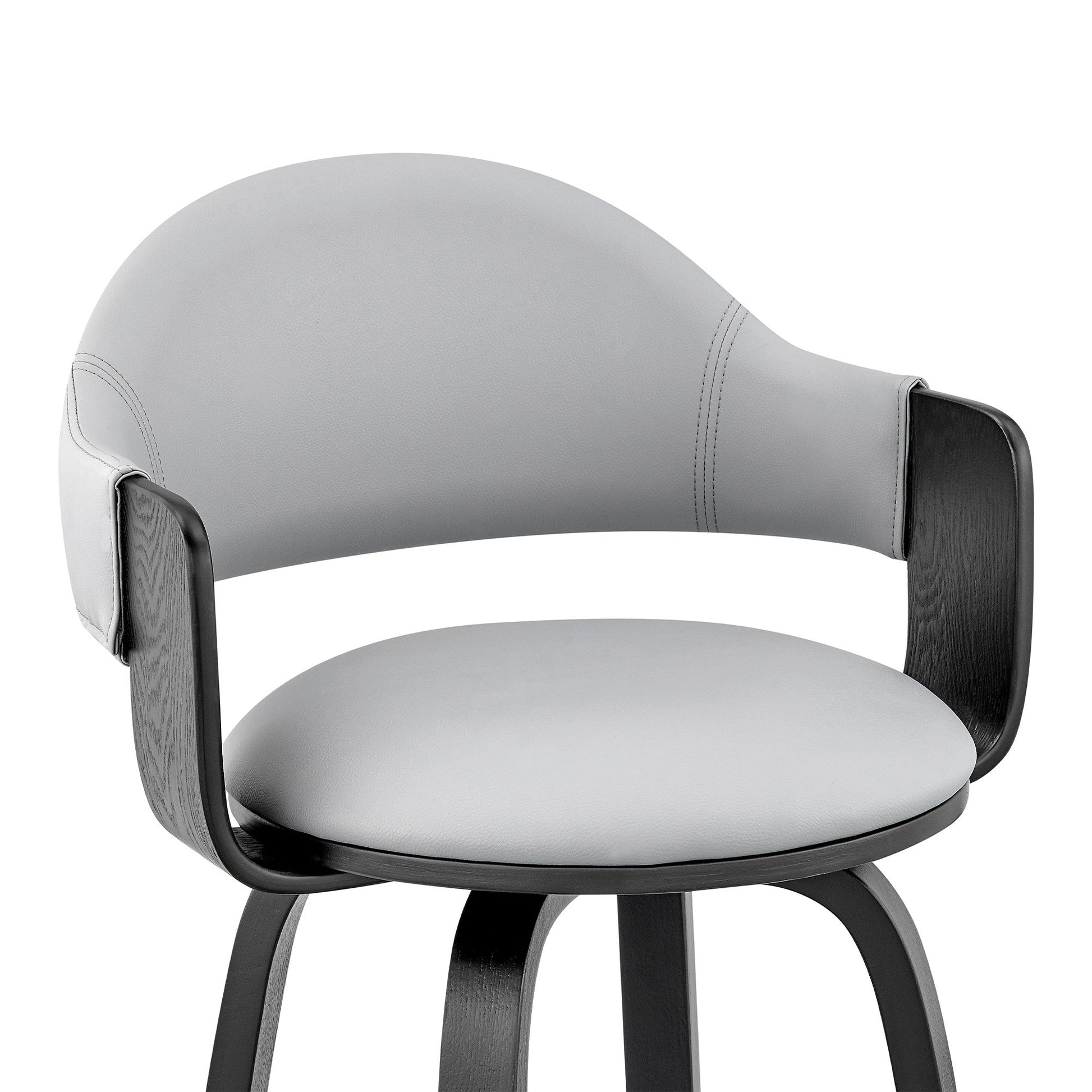 HomeRoots 26" Rich Grey Faux Leather Walnut Wood Bar Stool
