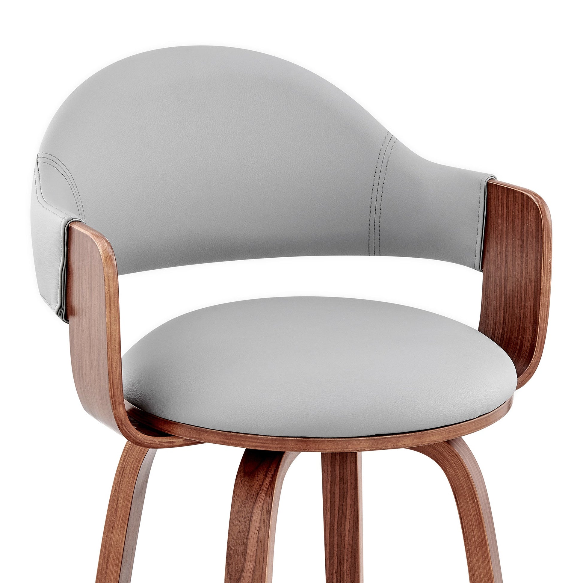 HomeRoots 26" Rich Grey Faux Leather Walnut Wood Bar Stool