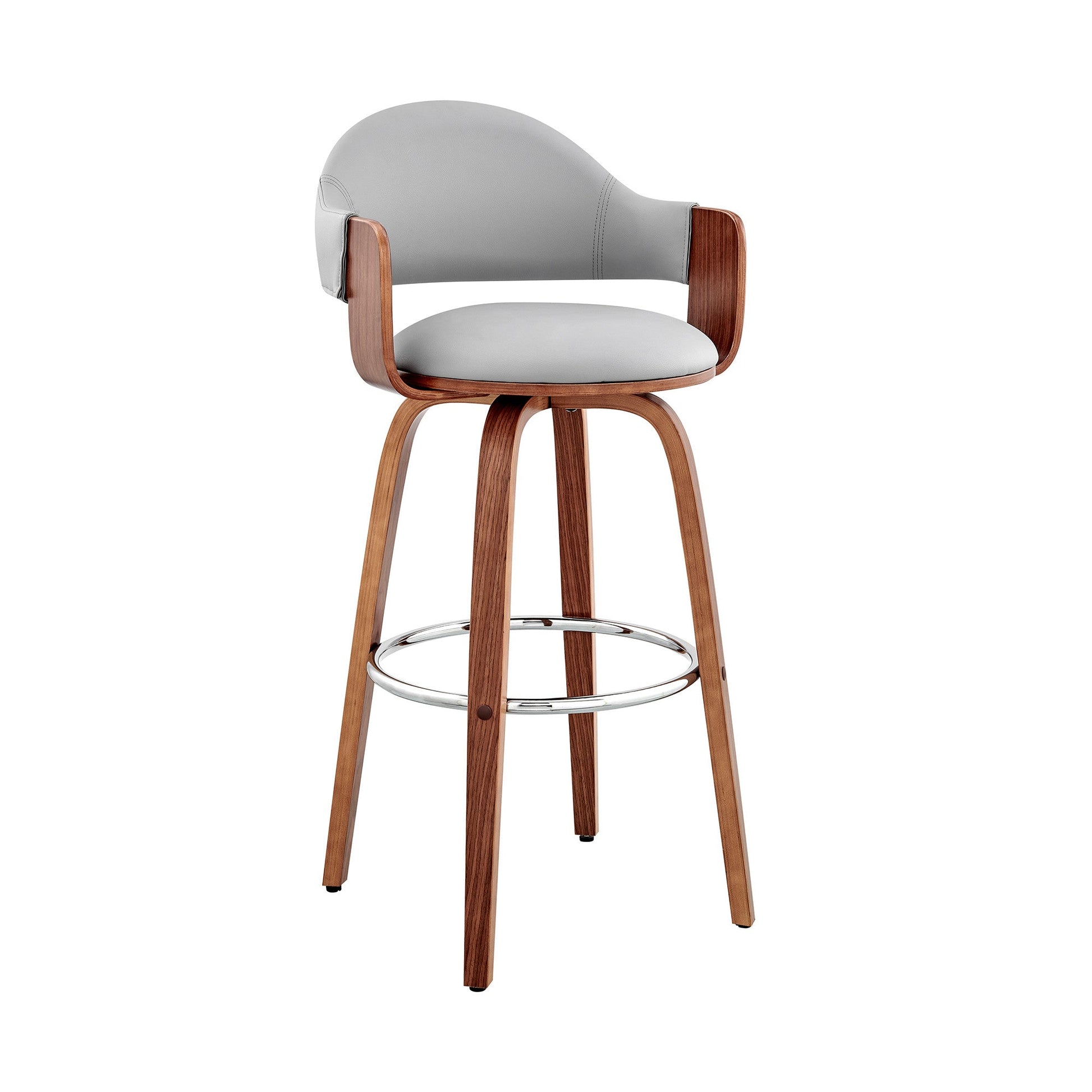 HomeRoots 26" Rich Grey Faux Leather Walnut Wood Bar Stool